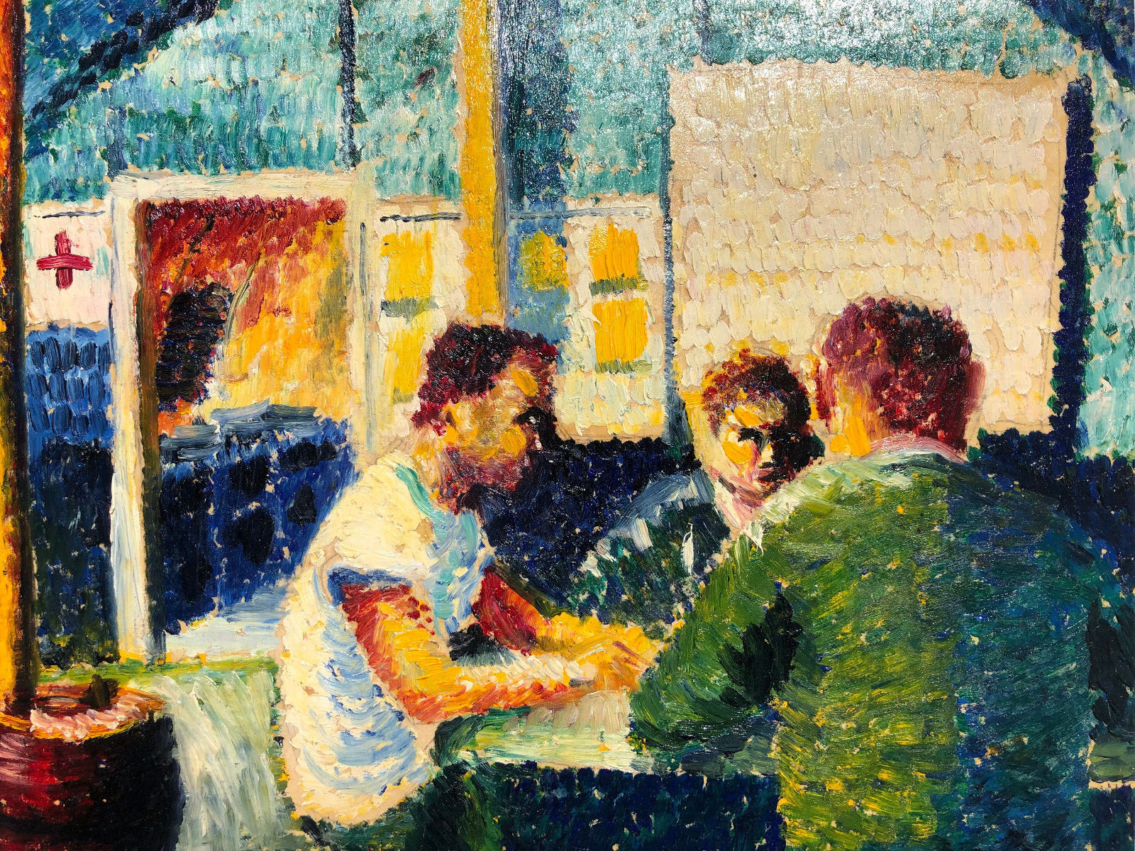 Three Men Sitting at a Table Fauvist Oil Painting-C. 1955-Israel Louis Winarsky