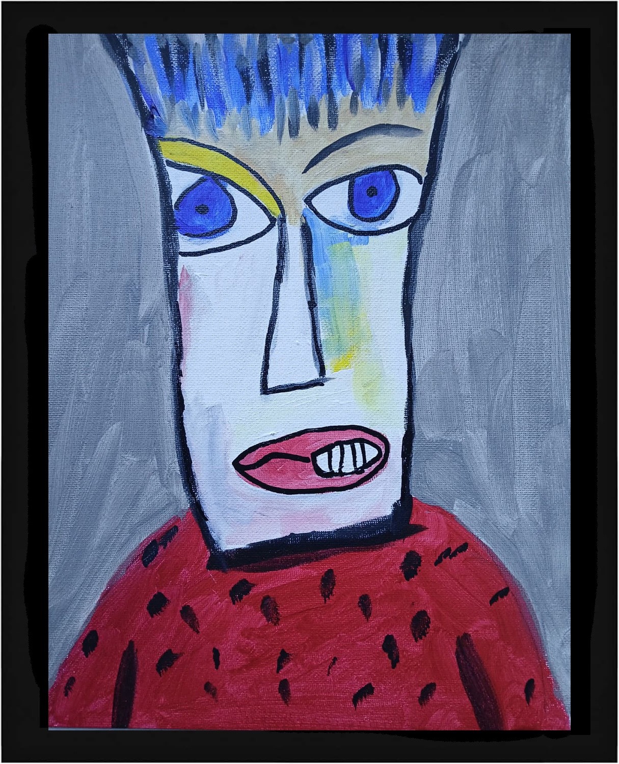 Neo Expressionism/Abstract Gray Smile 11×14 Colorful Hand Made Art Painting