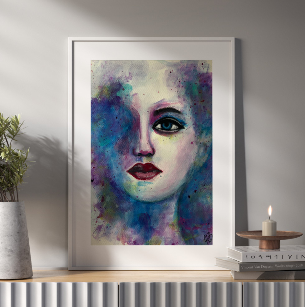 Enchantment Abstract Acrylic Watercolor Effect Painting of Woman’s Face