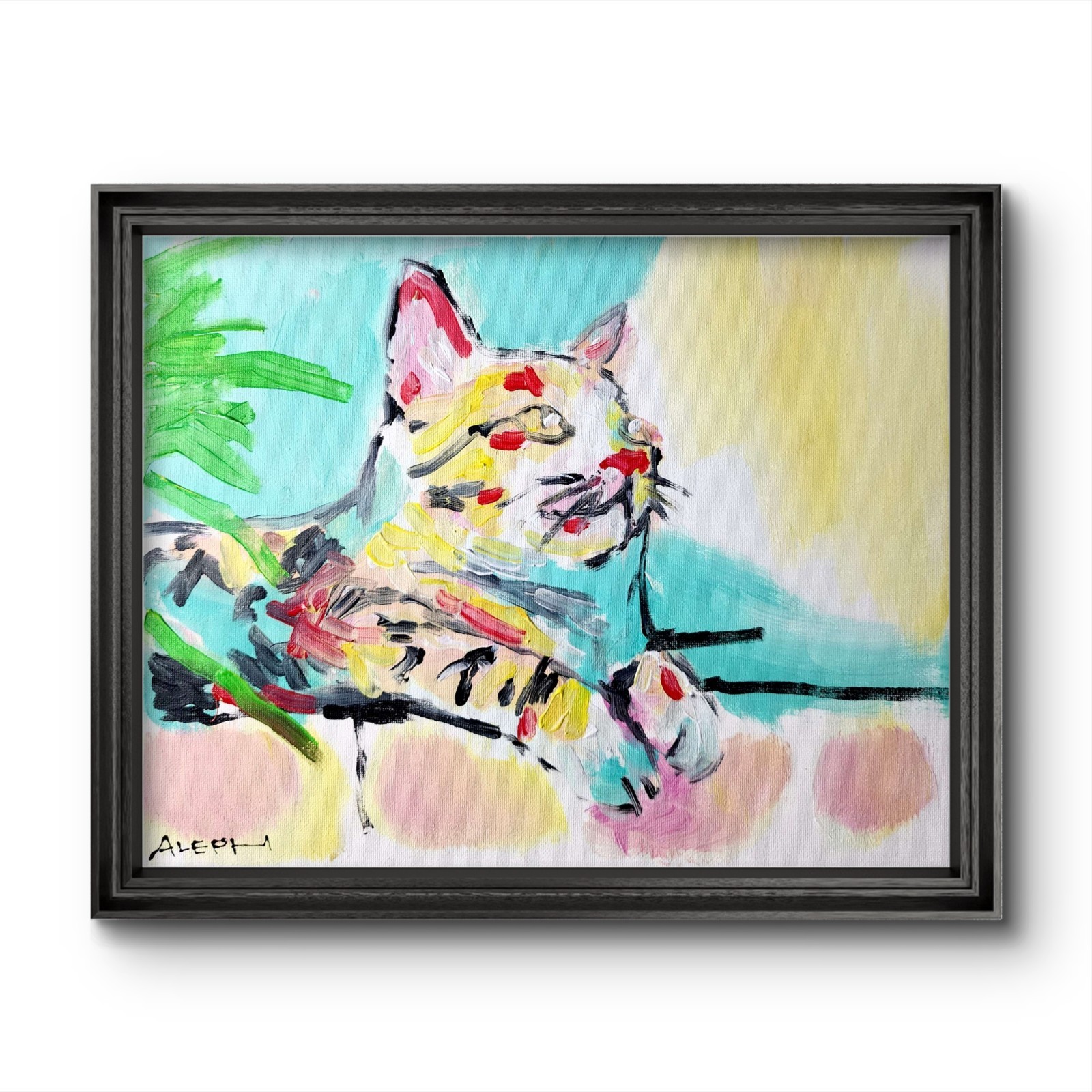 Original Abstract Painting Cat Canvas Neo Expressionist Fine Art Decor 11×14