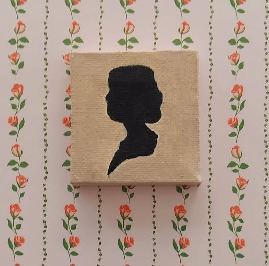Hitty Mini 2″x 2″ Silhouette Black on Beige Acrylic Portrait on Canvas