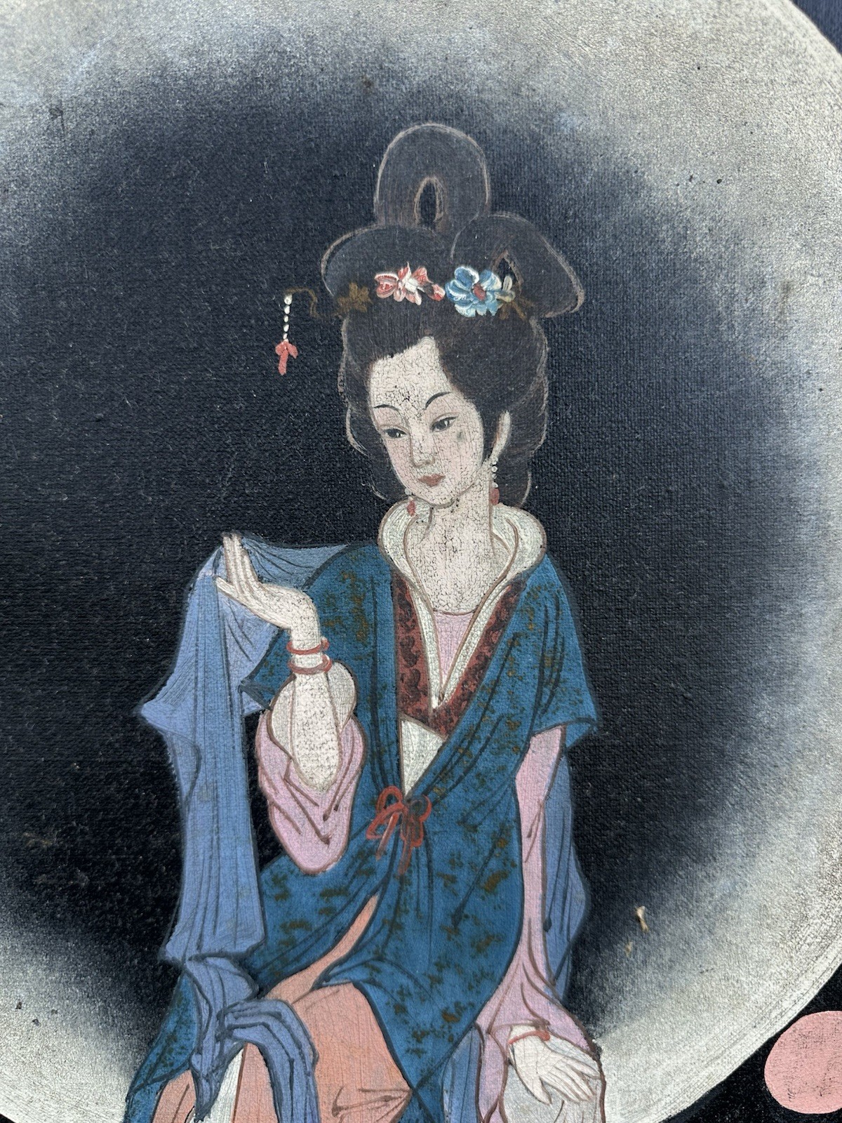Vintage Mid Century MCM Framed Asian Chang’e Moon Goddess Painting 12”x24”