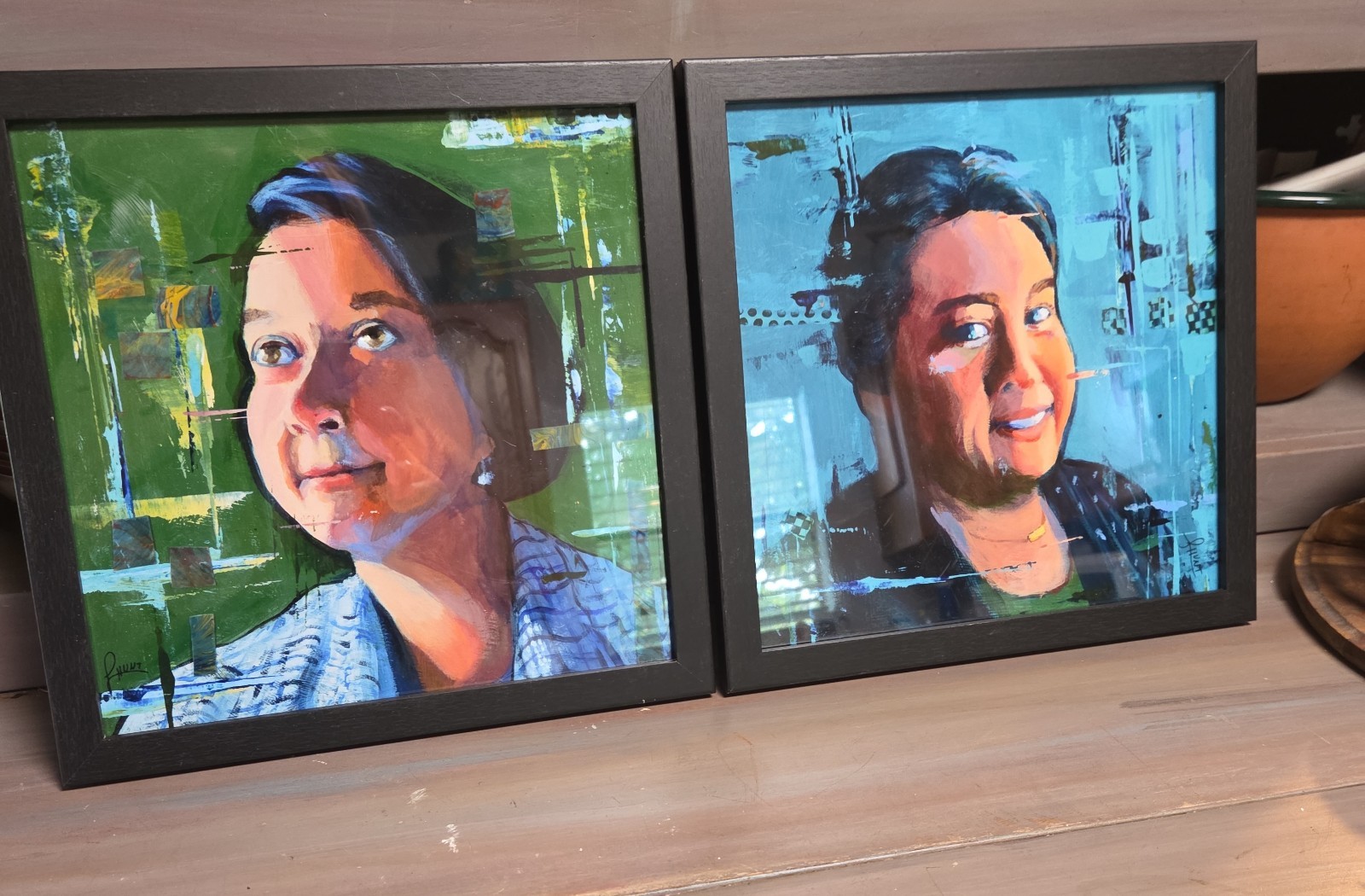 Diptych Framed Modern Portraiture Paintings of Women, Set 8of 2