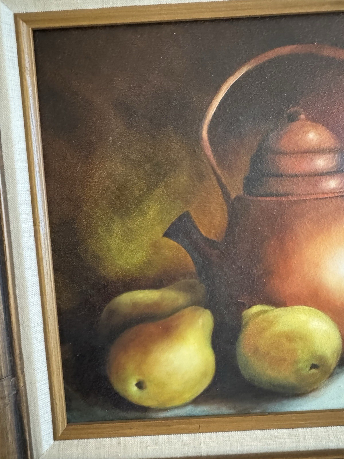Vintage Original Kitchen Still Life Oil Painting Wood Frame Signed Wall Art