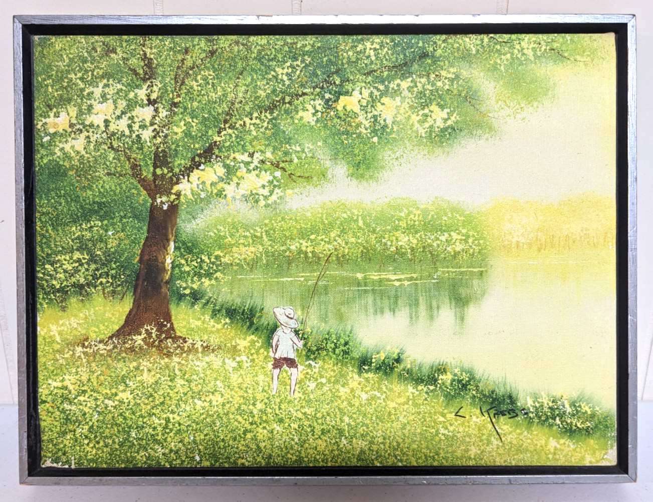 Oil /(Acrylic ?) Painting on Canvas Wood Framed Countryside Scene Signed