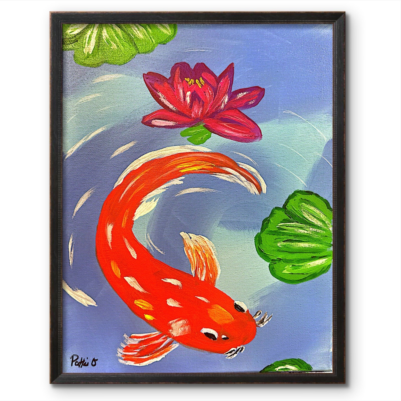 Hand Painted 11×14 Koi Acrylic Contemporary Abstract Art Home Decor Canvas Signe