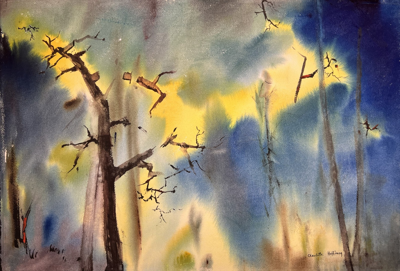 Dawn in the Woods–Charlotte Hoffman–Medium Size Watercolor- Mid 20th NY Artist