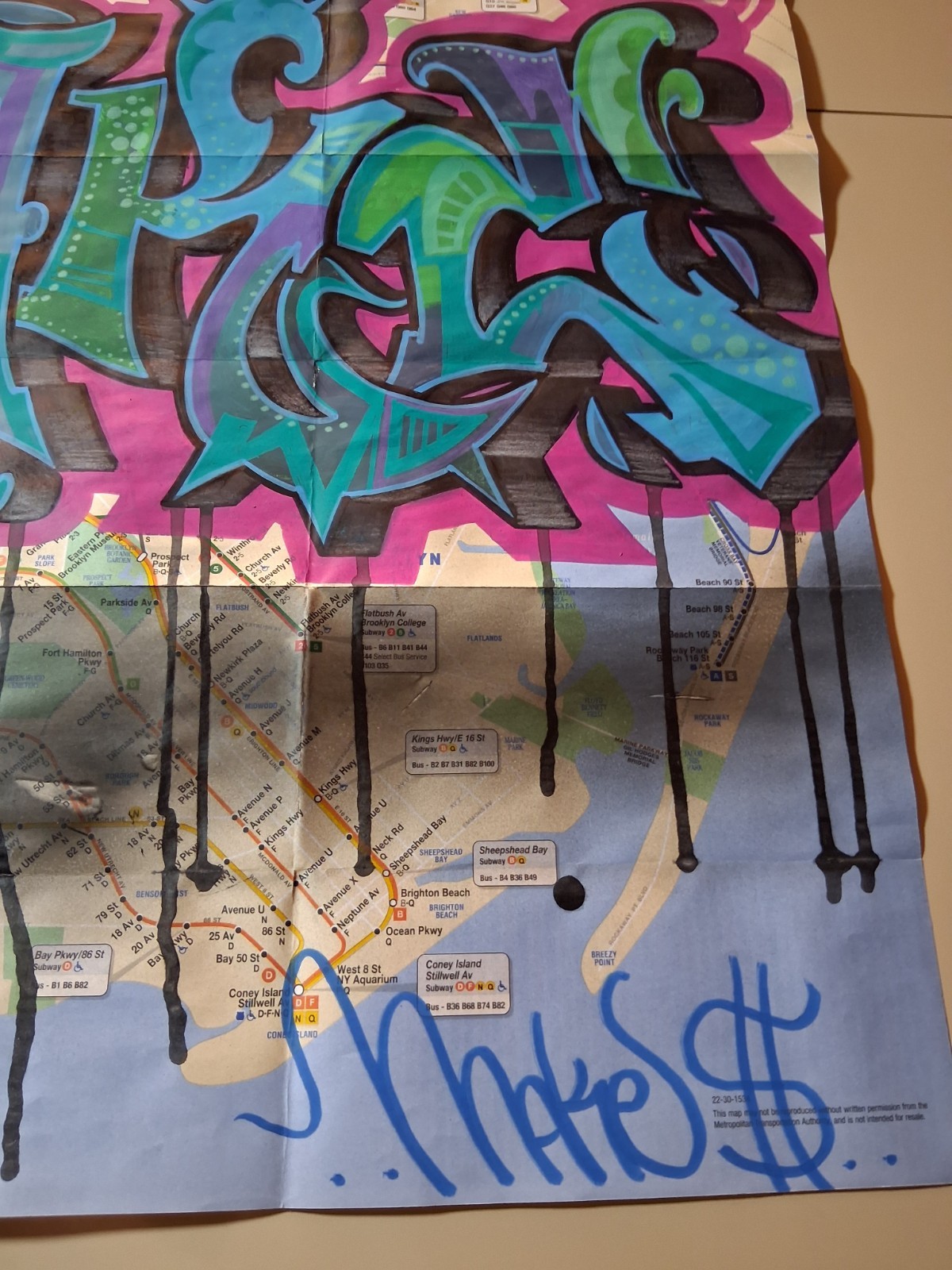 MTA Subway Map – MAKE$ Graffiti Piece – 23 x 34 Inches – ORIGINAL
