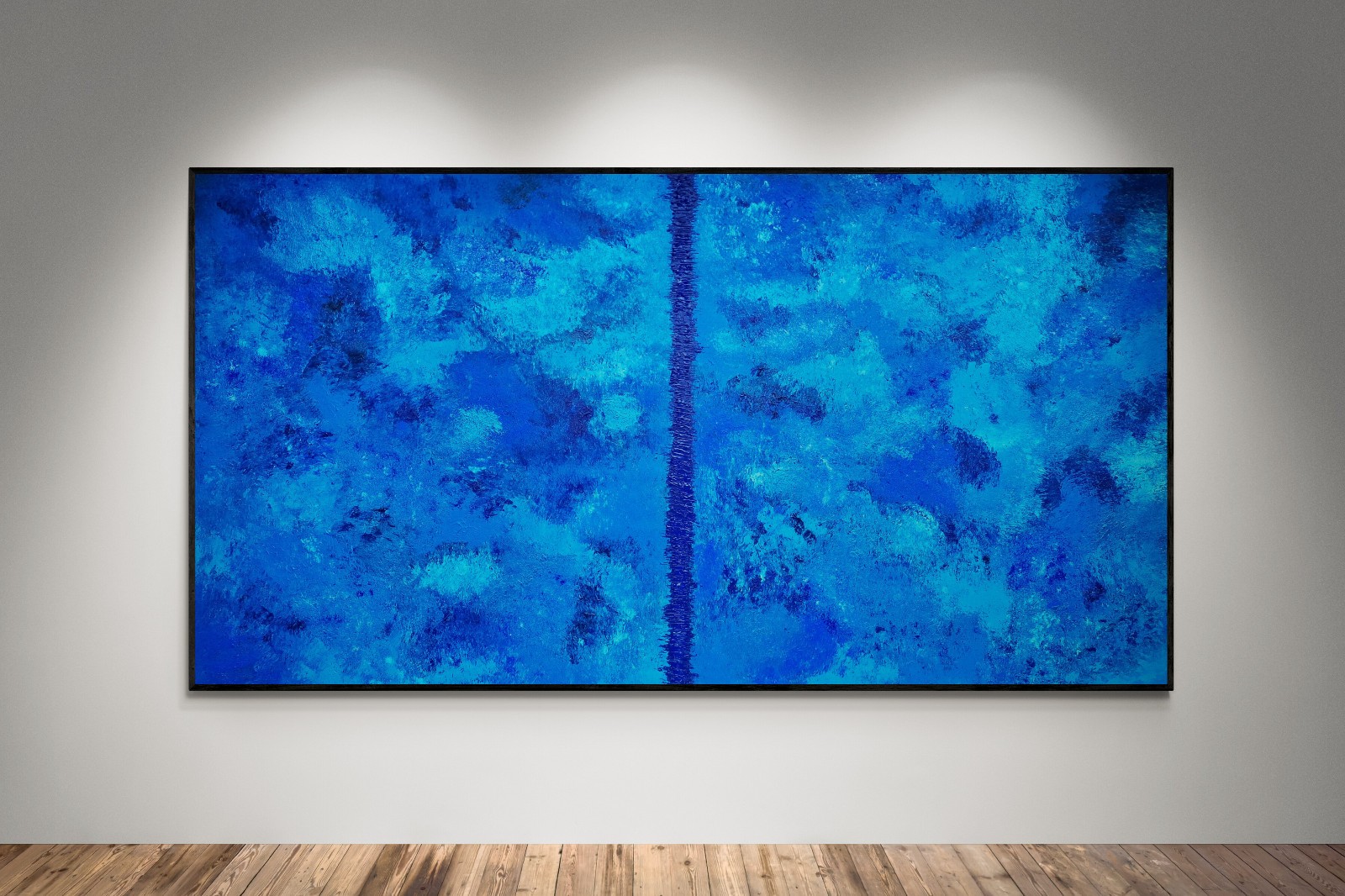 One-of-a-Kind Blue ColorField Luxury Textured Abstract Canvas Art 55×30 in