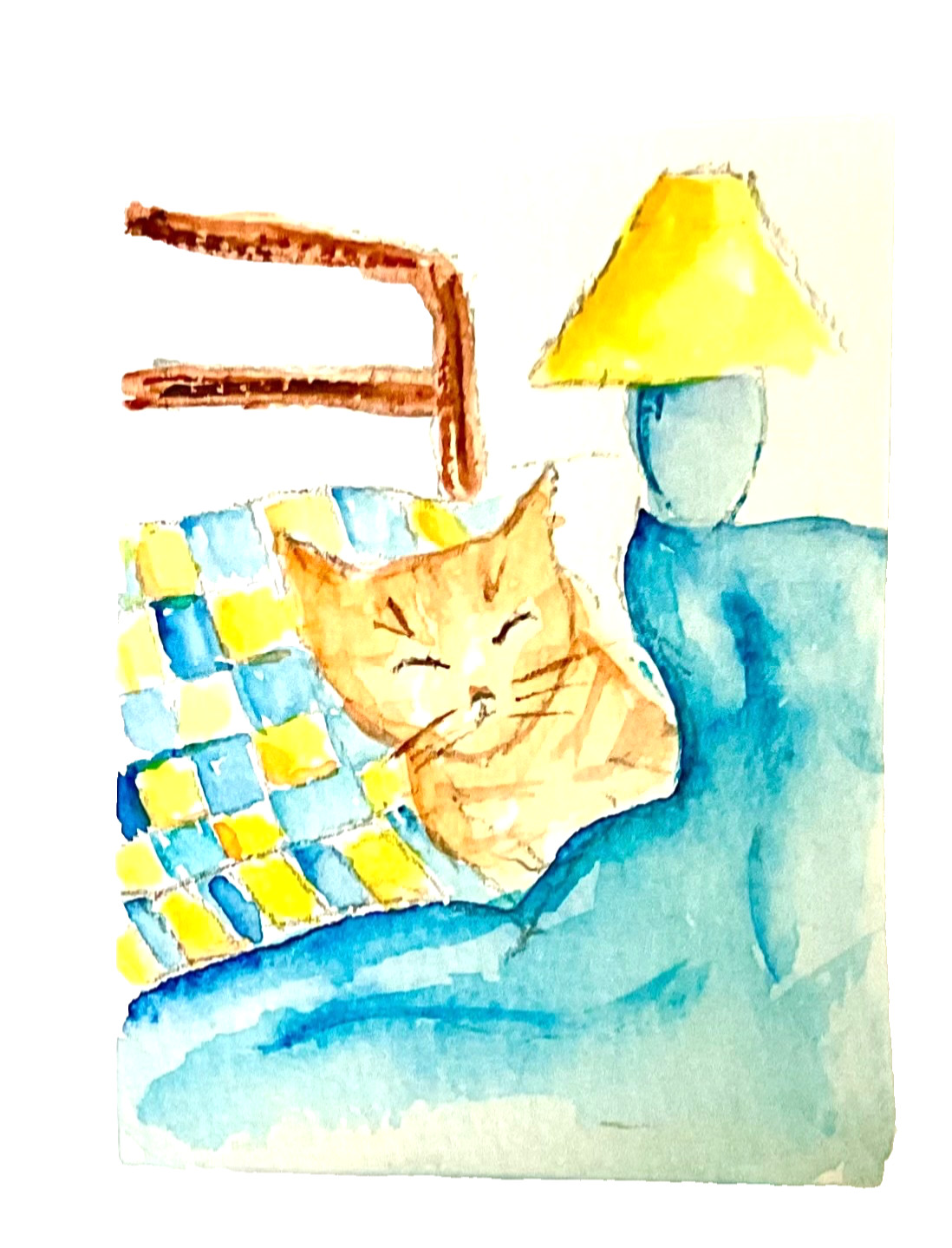 ACEO original cat kitty sleeping in his cozy bed ATC OOAK Cherie Donnell