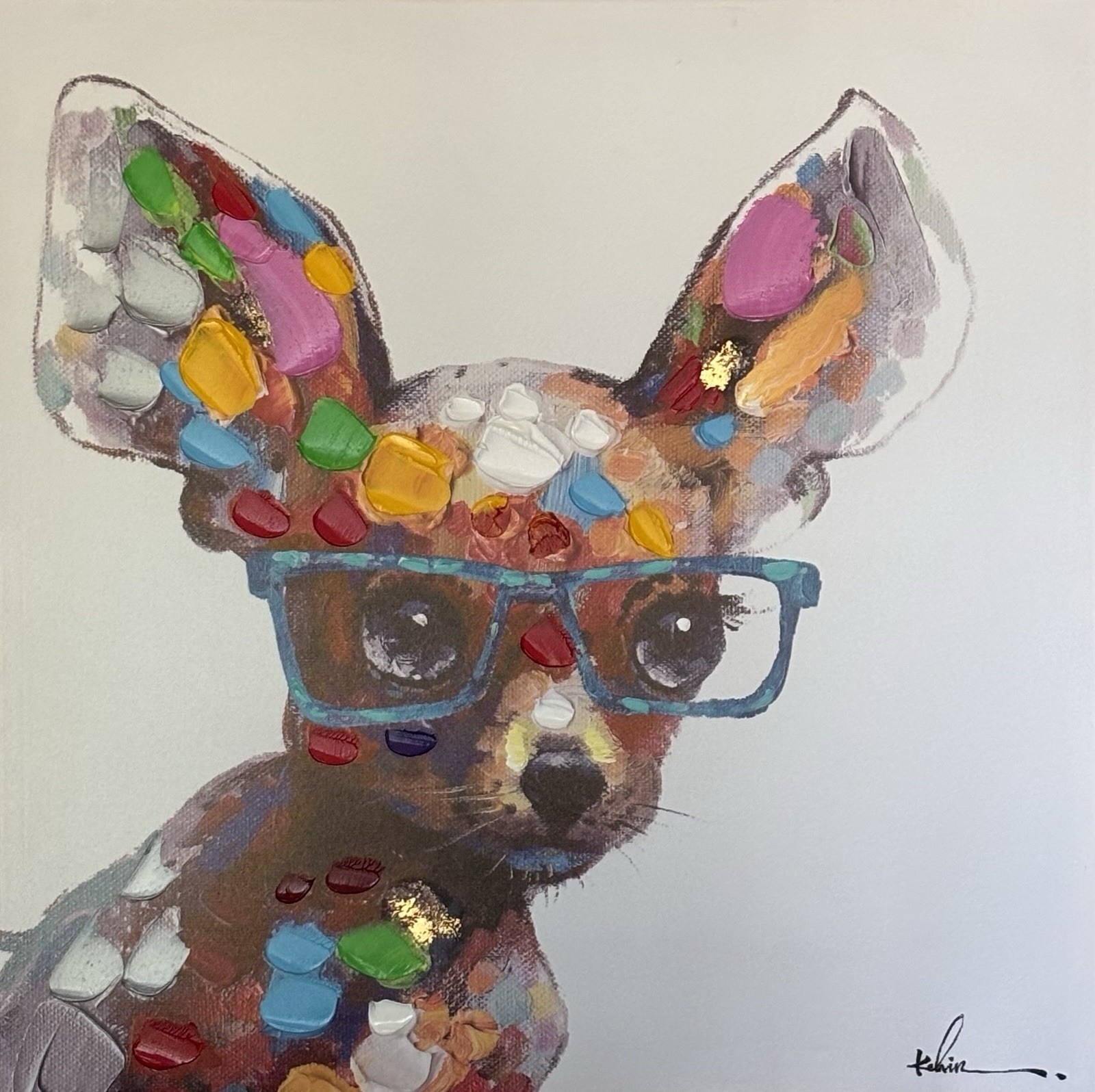 Chihuahua Colorful Painting Art Print Canvas 28in x 28in