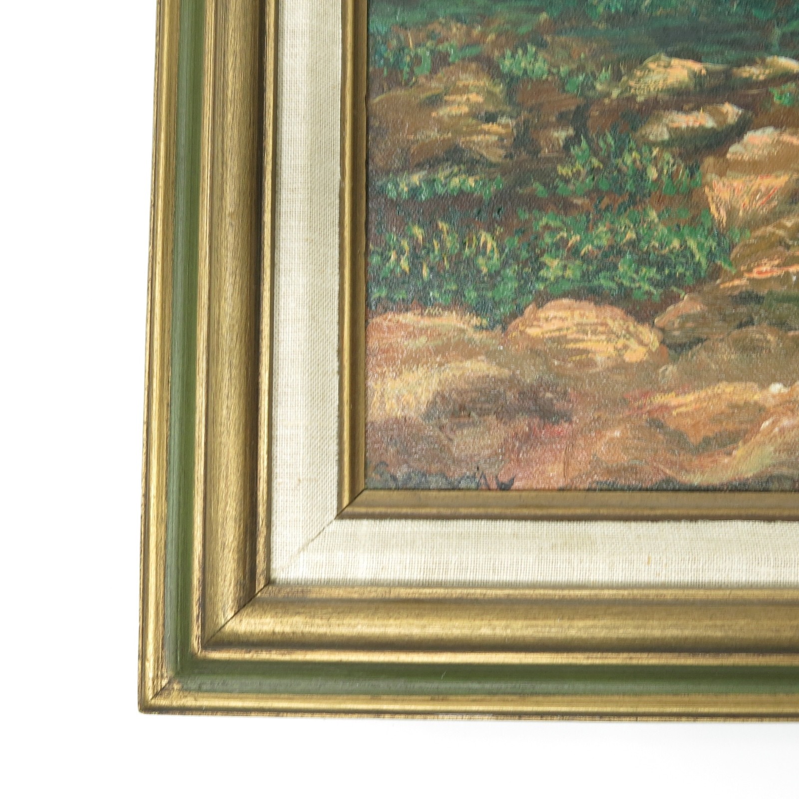 Vintage Trees Small Stream Forest Landscape Oil Painting Framed Signed