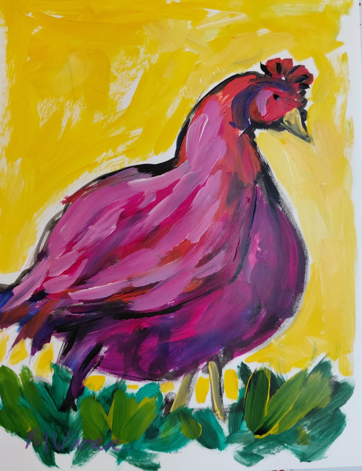 MONA VIVAR Original 11×14 Colorful Chicken Hen Bird Abstract Fine Art Painting