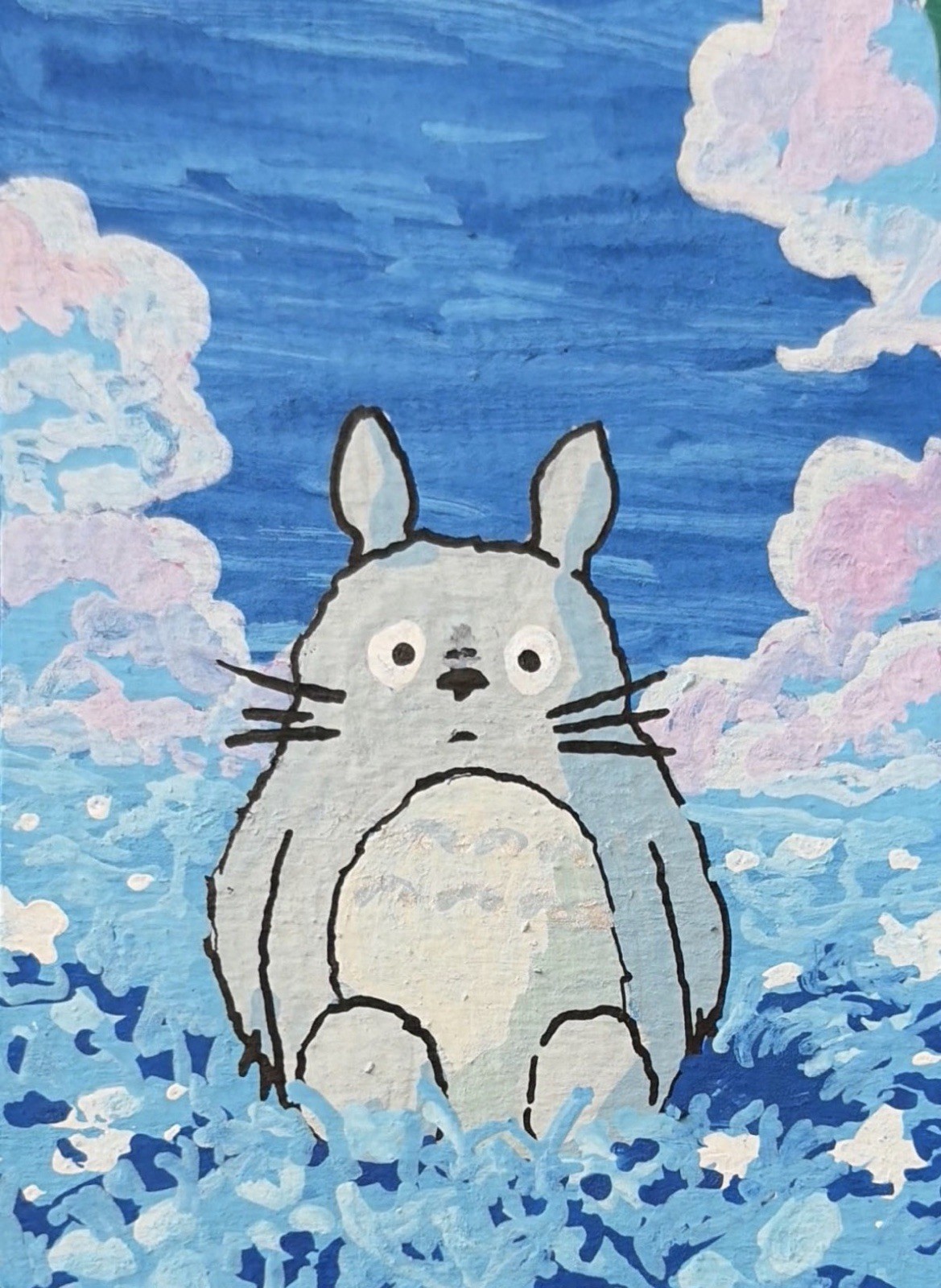 ACEO Art Card Original Acrylic Painting Totoro 2.5in x 3.5in Signed by Artist