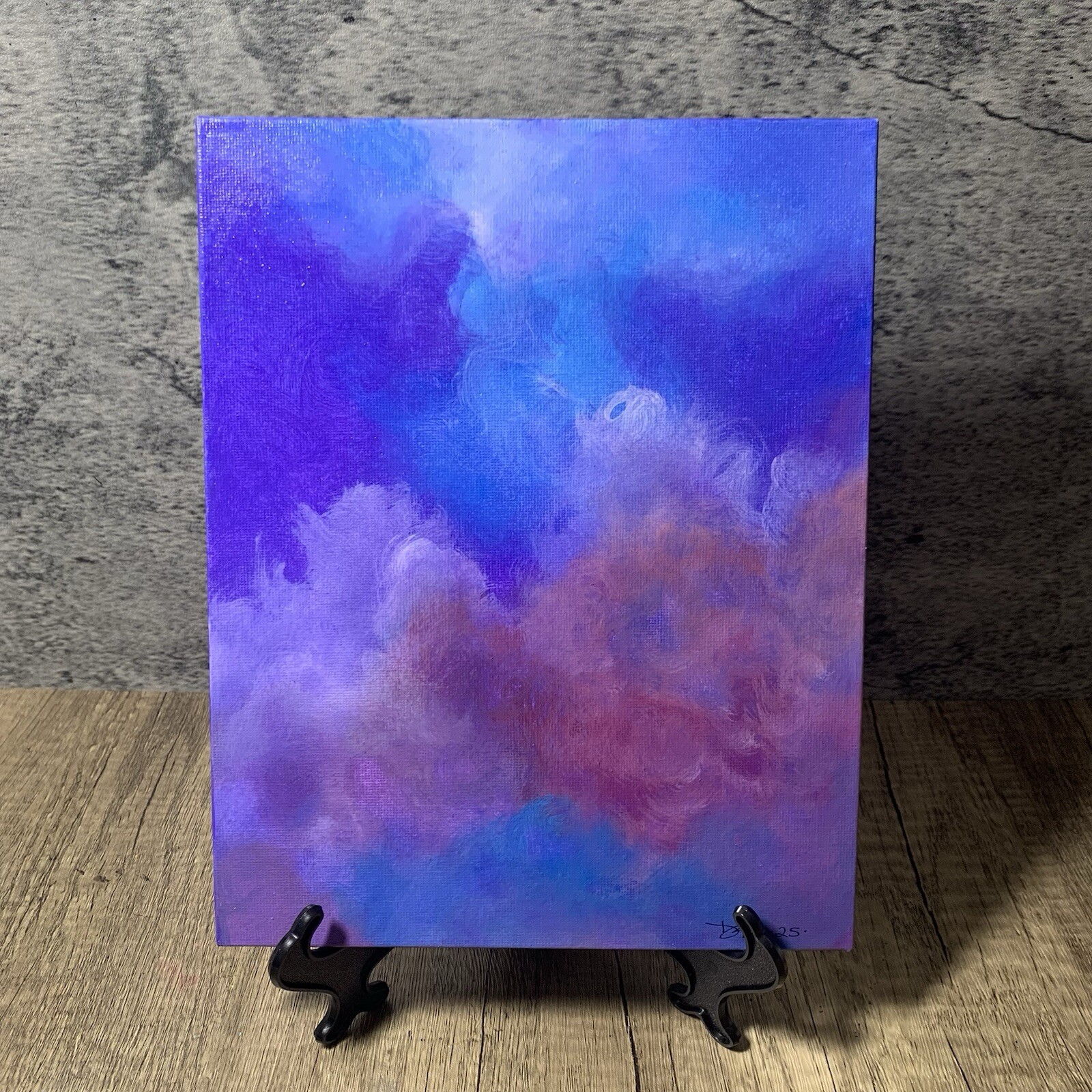 8″ x 10″ Original Acrylic Painting Clouds Sky Art Canvas Panel Decor With Easel