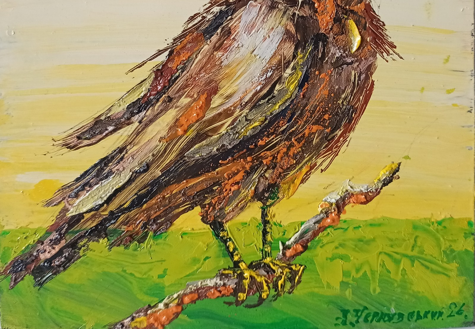 Raven Birds Impasto Painting Original Art Impression Oil Painting 7.8 x 7.8 in