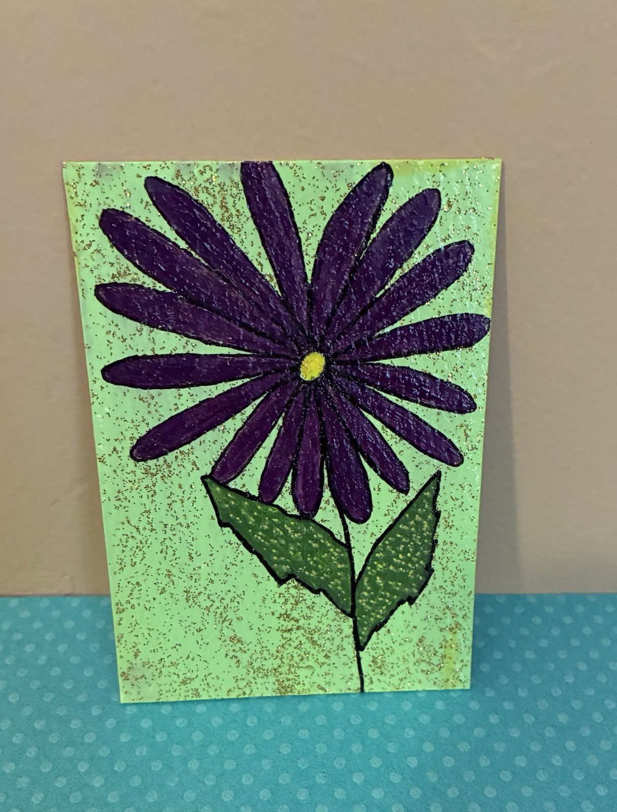 ACEO Original Acrylic Painting – 2.5 X 3.5in. ~ Purple Petals 3