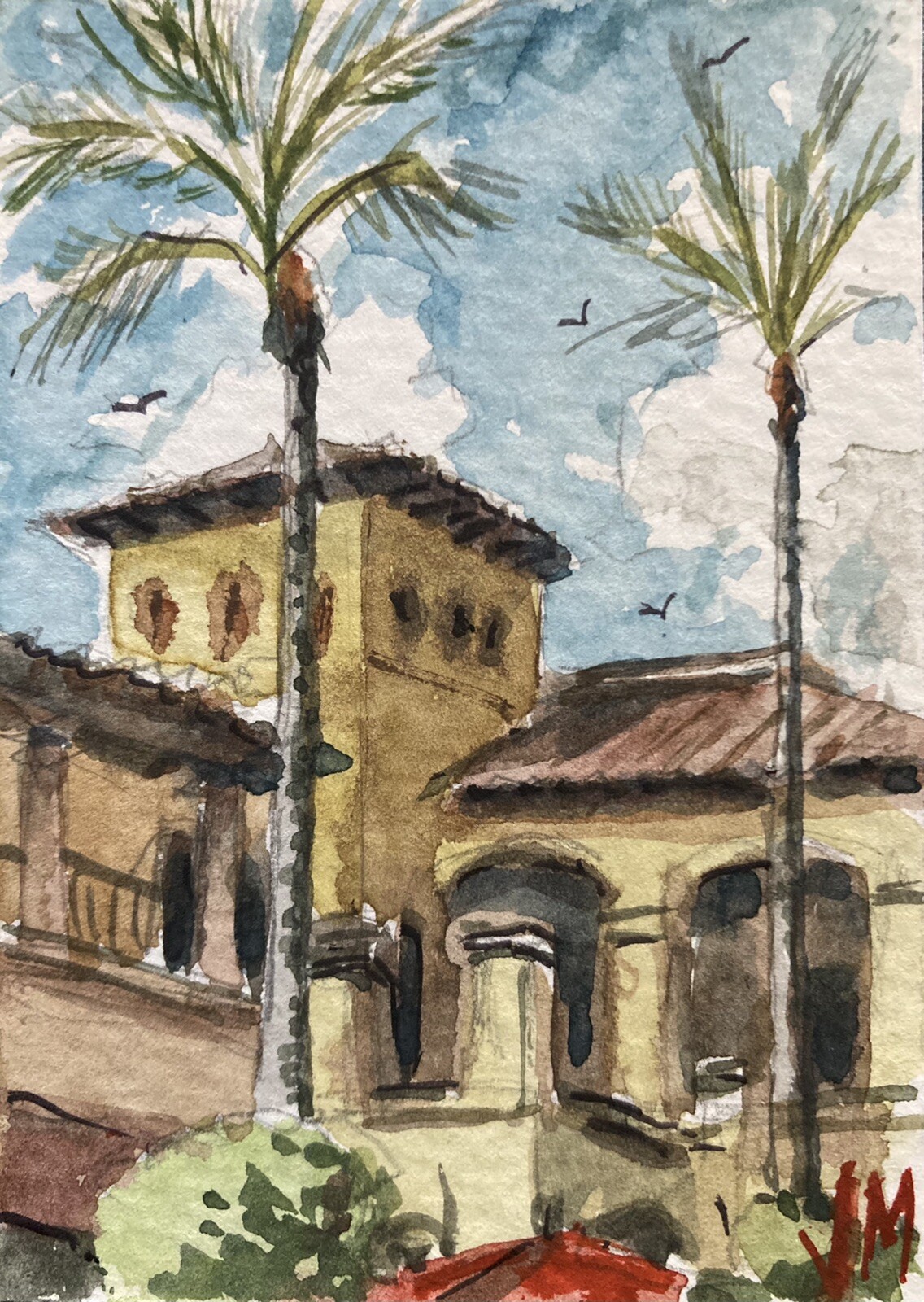 ACEO Original Watercolor Painting art 2.1/2″ x 3.1/2” Palm Springs CA