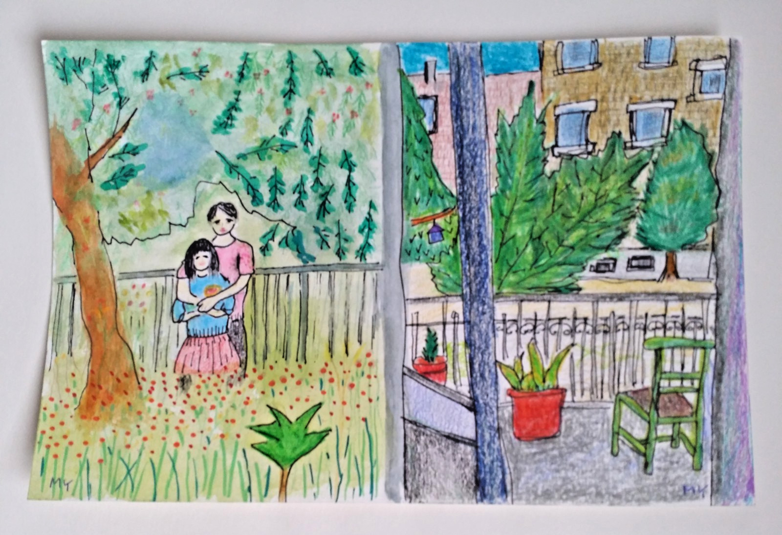 Original Art, Lovers in Garden & Empty Apartment, 9X6