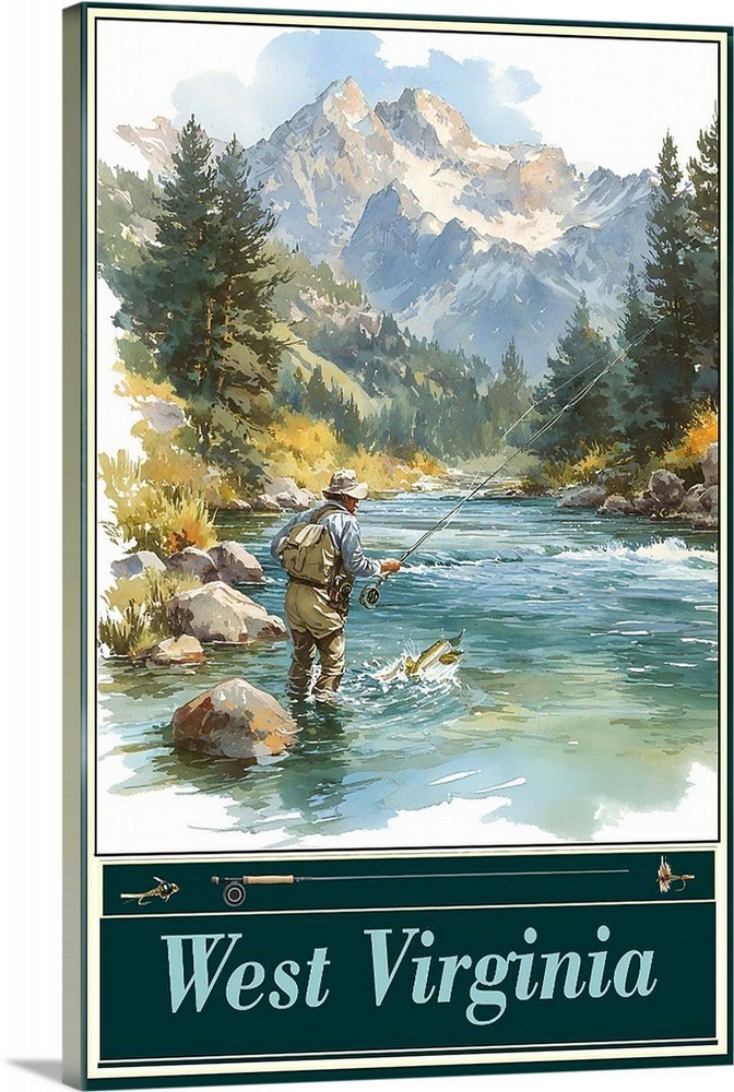 Fish West Virginia Fishing Travel Poster Prints Framed Or Canvas Lakes rivers