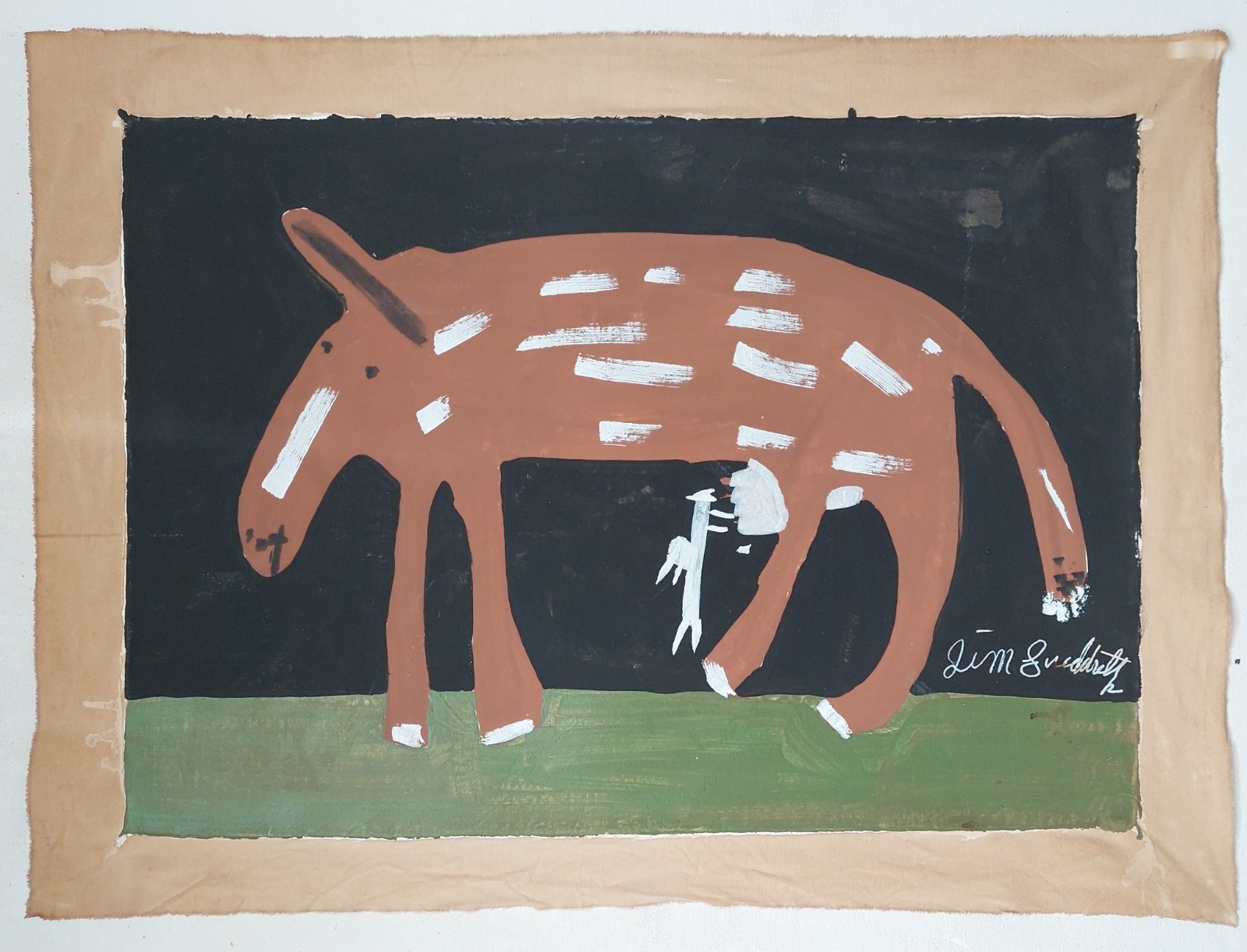 Jimmy Lee Sudduth Signed Outsider Painting on Canvas African American Folk Art