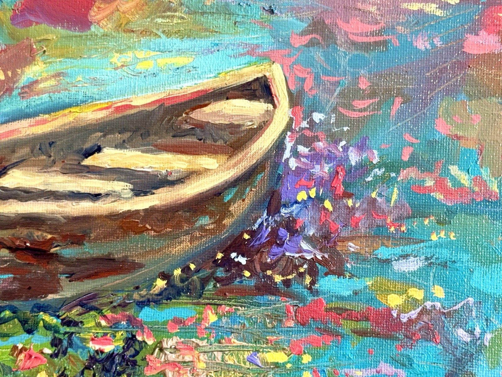 Boat oil painting ORIGINAL art Landscape Lake River Ocean Seascape Sunset 16×20