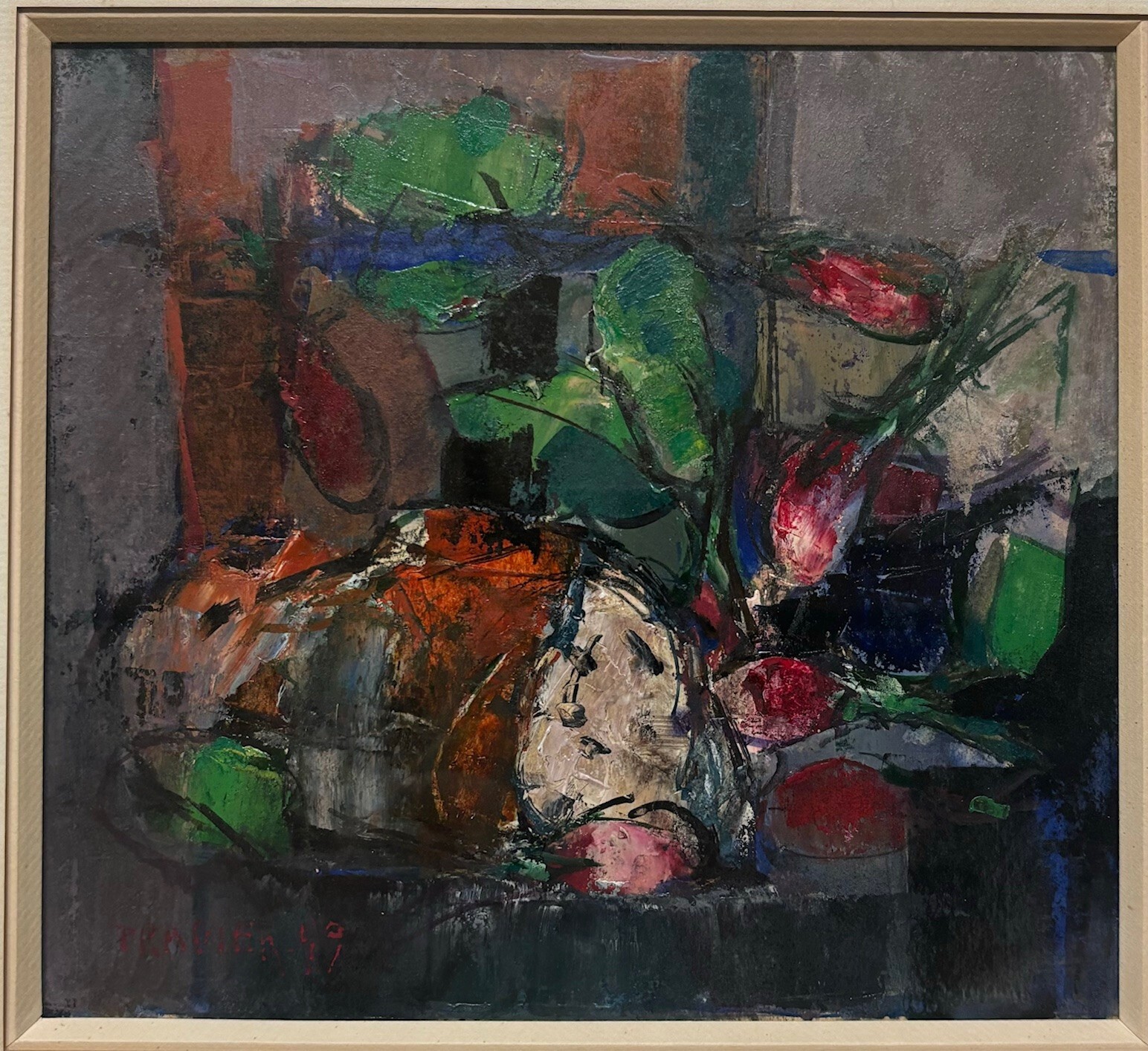 Original RAOUL PRADIER ‘Bread & Radish’ Still Life French EXPRESSIONIST Painting