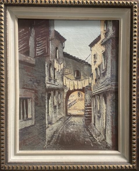 PIRAN 1987 THE BEAUTIFUL RESORT CITY IN SLOVENIA, OIL ON CANVAS BY ARTISY M GORE