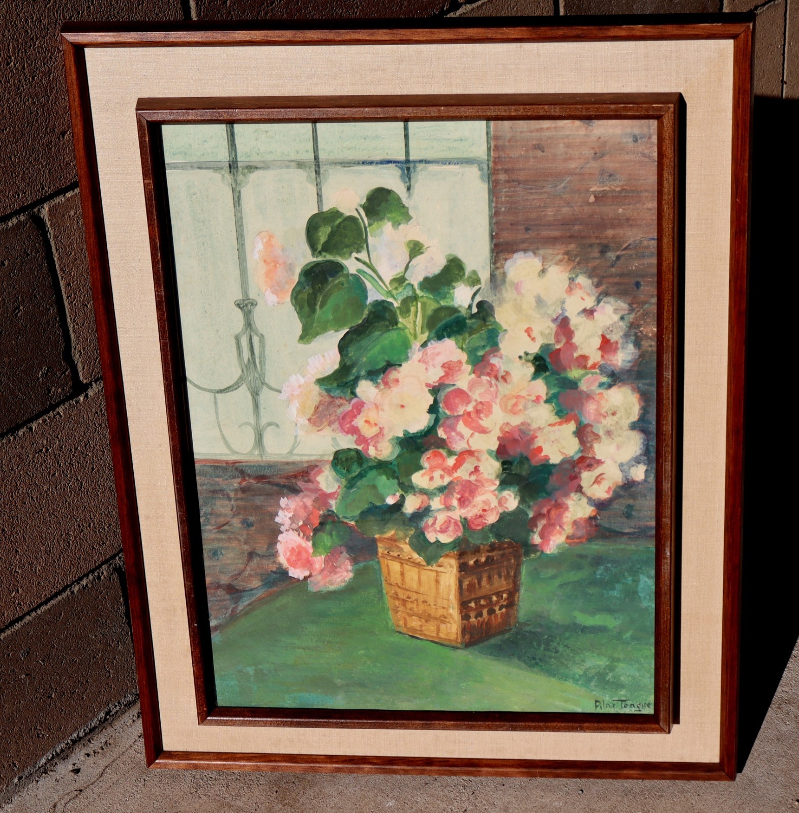 PILAR TEAGUE Original Mixed Media Still Life with a Basket of Flowers