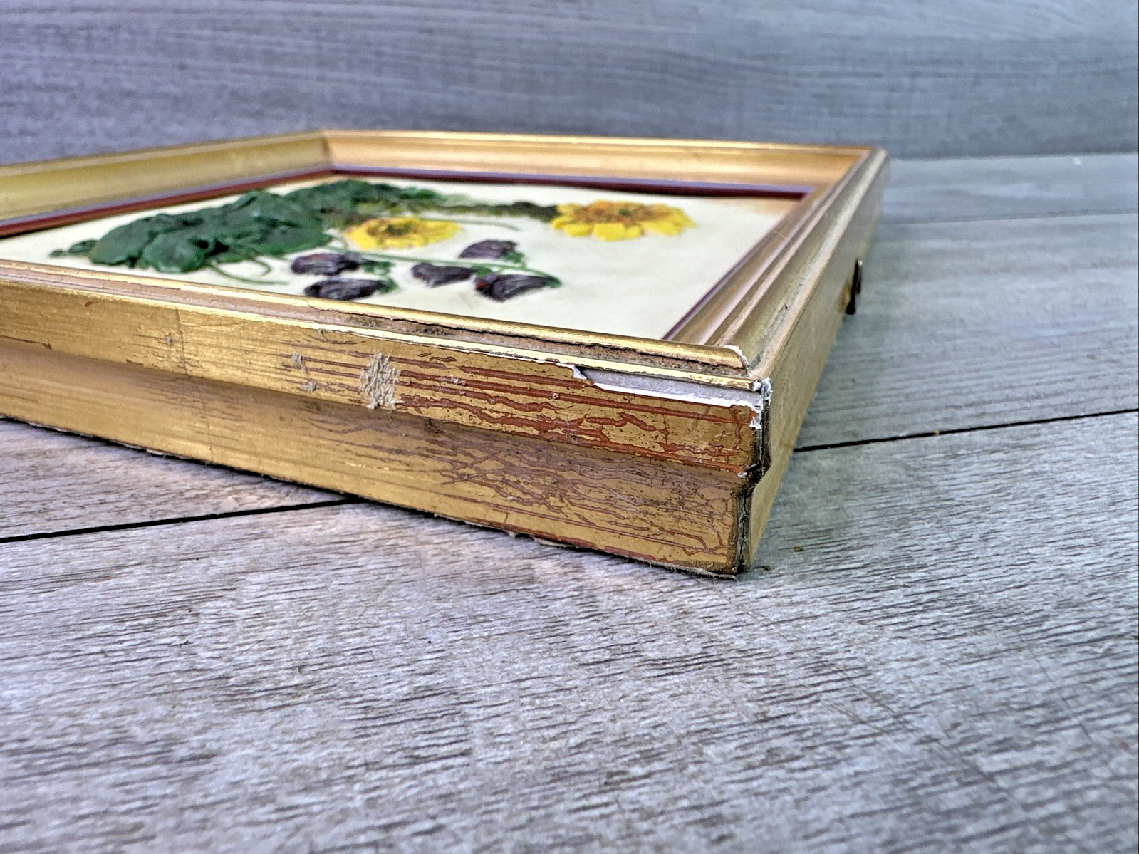 Vintage Wachskunst Flower Wax Art Painted Framed 8.25” Multicolor