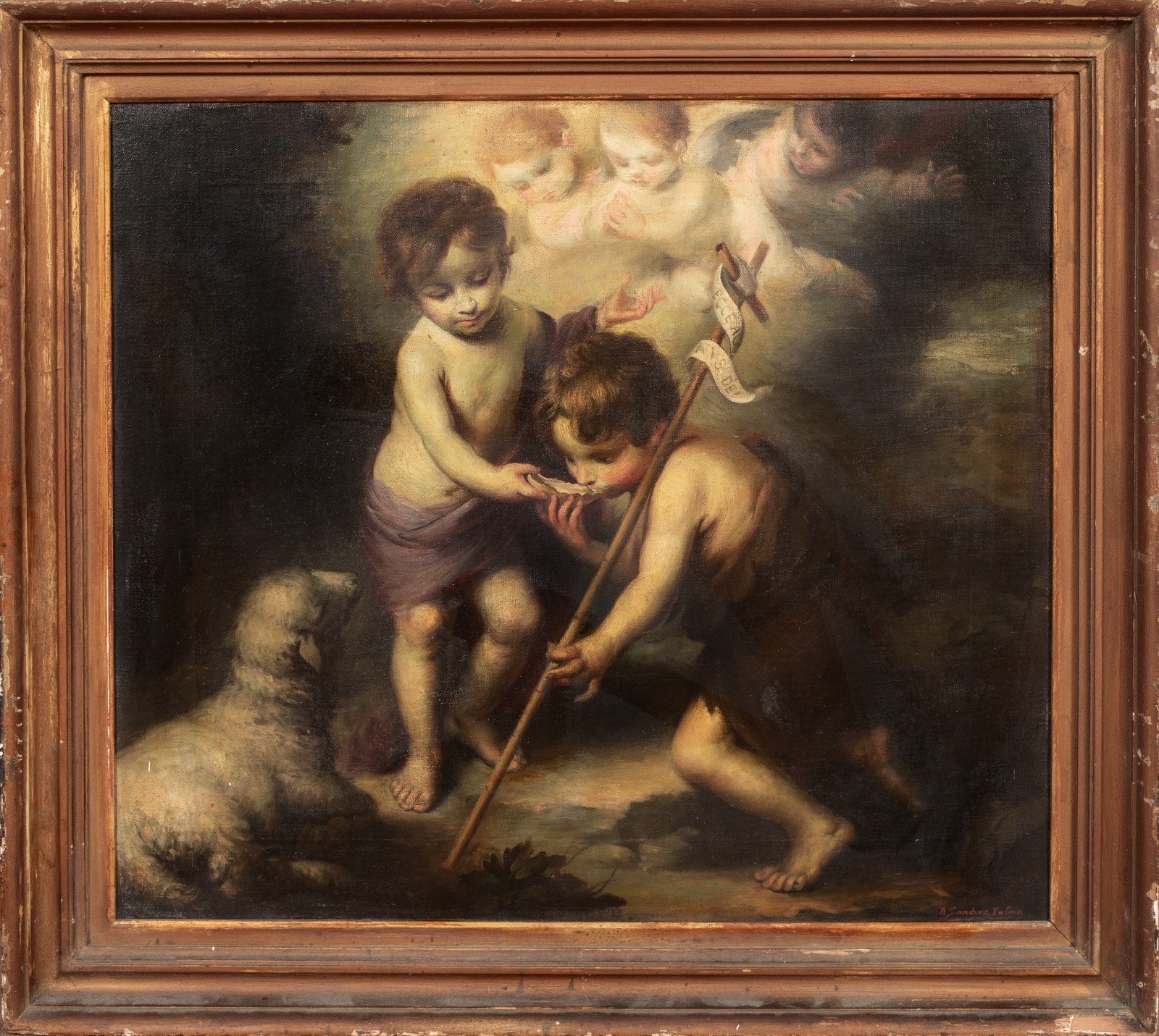 Large 18th Century Spanish School Infant Christ St John the Baptist & The Lamb