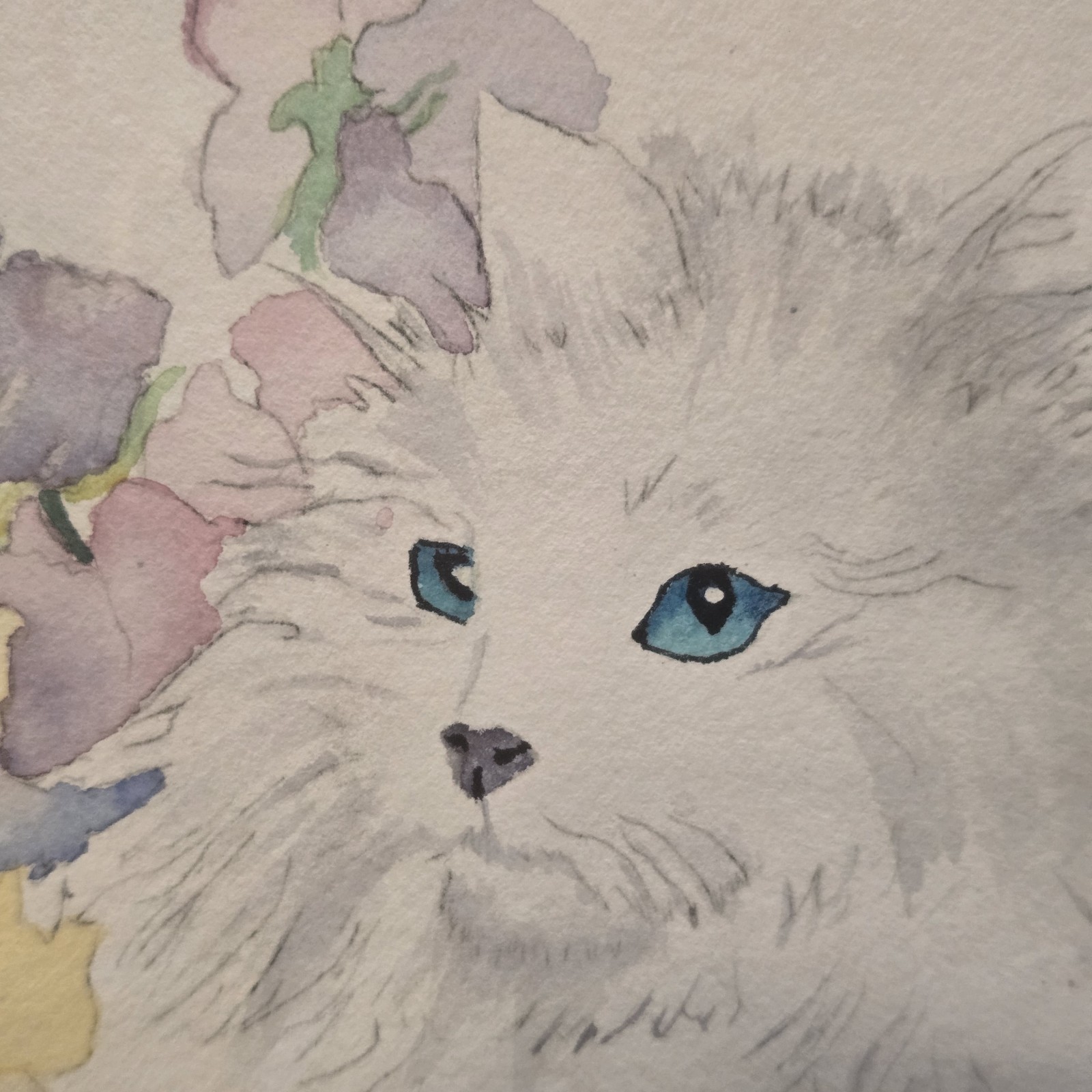 Vintage Persian Cat Floral Watercolor Painting ALICE BAKER Framed 22×18″