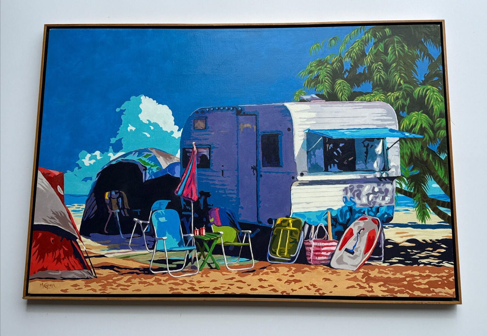 LARGE PAINTING BEACH CAMPING LANDSCAPE COASTAL CAMPER TENTS SUMMER LIFE ORIGINAL
