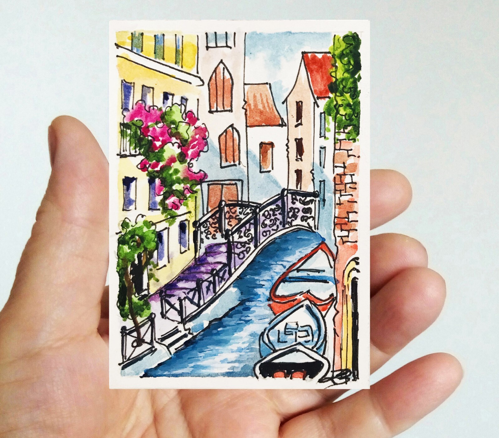 Venice Watercolor Painting Original Italian Architecture Artwork, Travel Gift