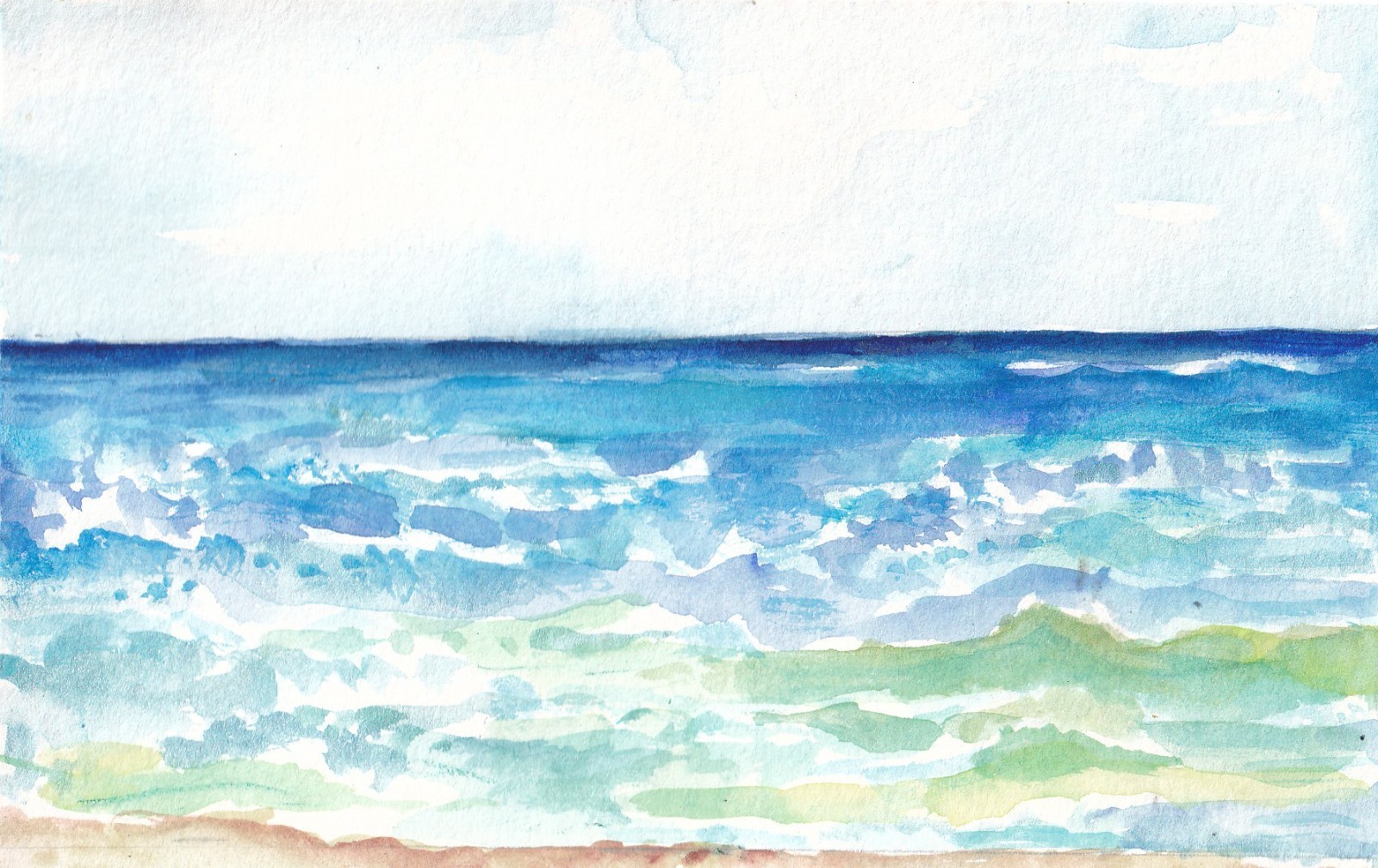 Original Florida Beach Seascape Watercolor Painting 4×6 – Coastal Art Horizontal
