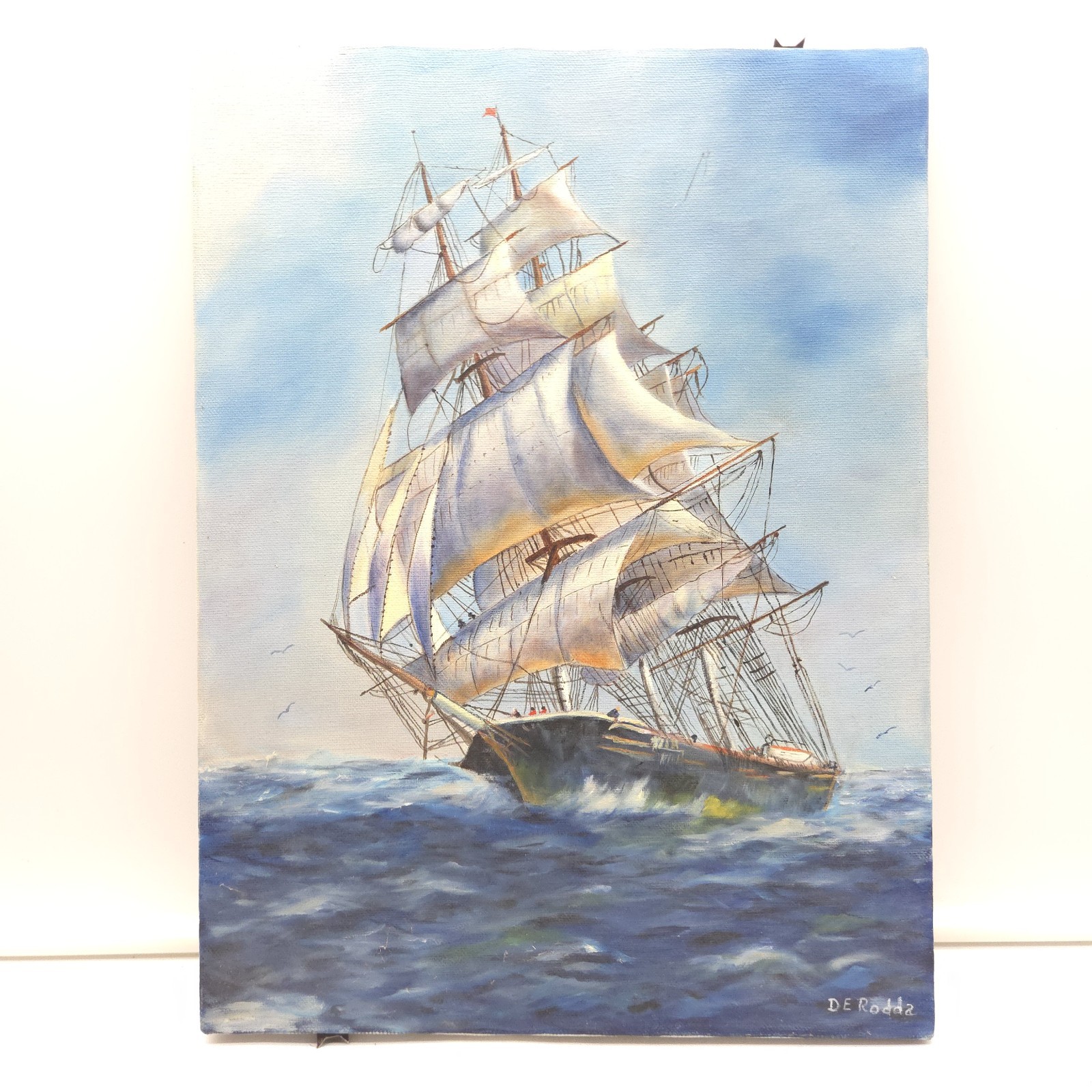1991 Hand Painted Oil Painting Tall Ship Nautical Seascape Canvas 12×16 Signed