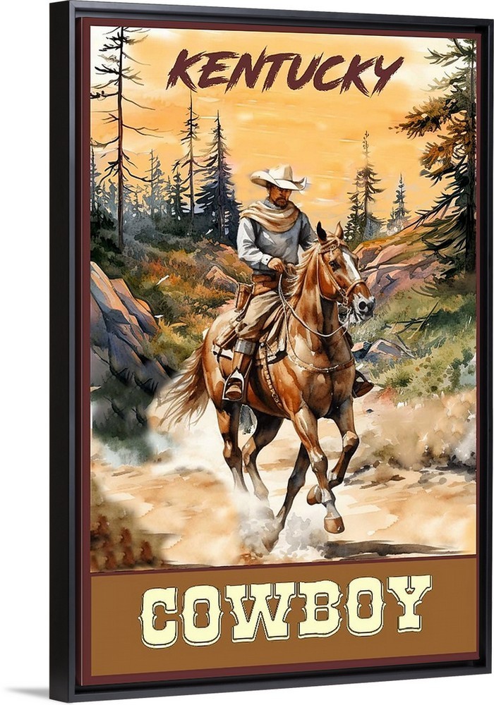 Kentucky Cowboy Travel Poster Framed, Canvas Wall Art or prints Old West Cowboys
