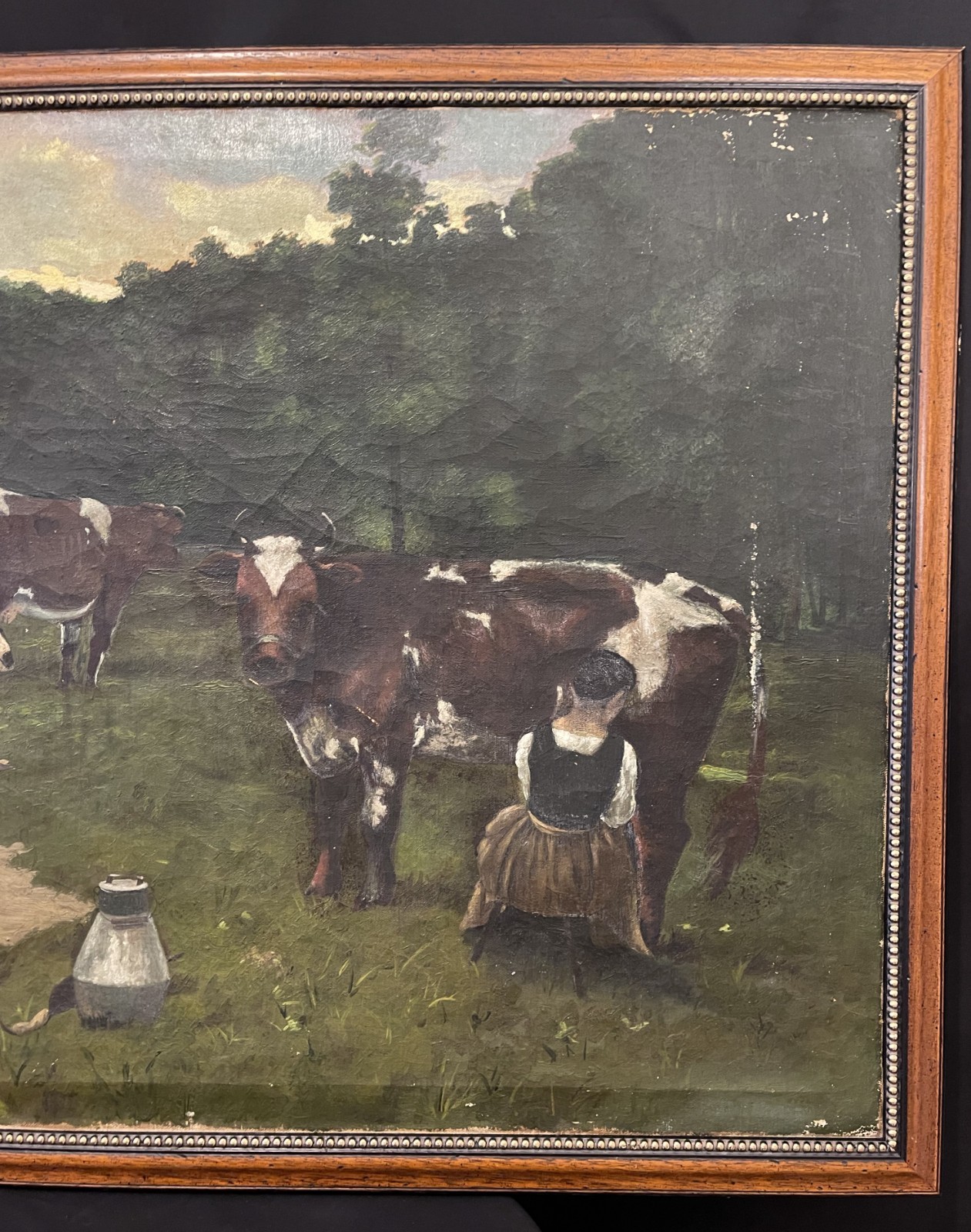 1880s Reproduction of Jules Dupre – “Milking Time” Oil/Canvas 26″x32″ Original