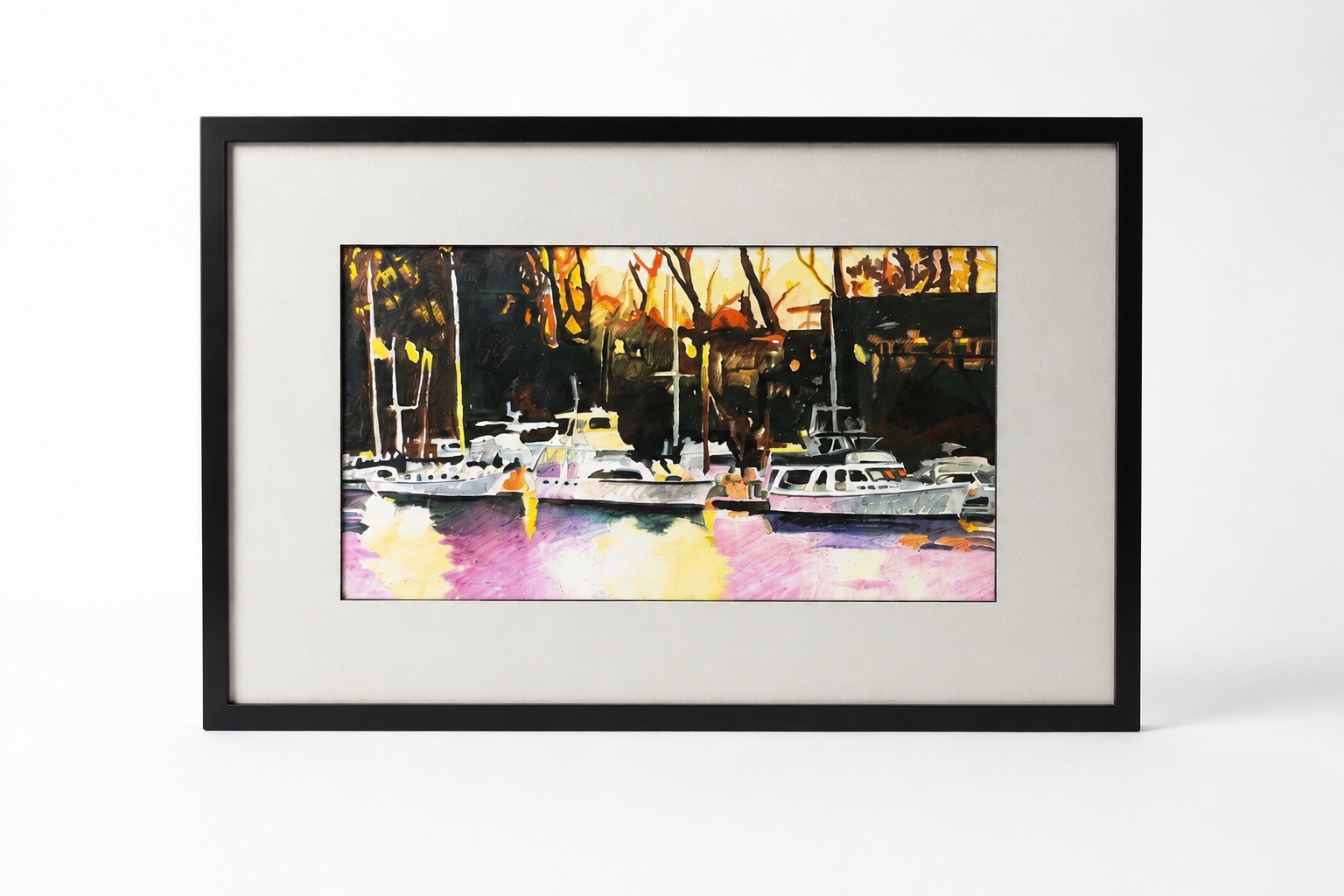 Original “Sacto Yacht Club” Oil Pastel Signed Chambers Framed Marina Harbor Art
