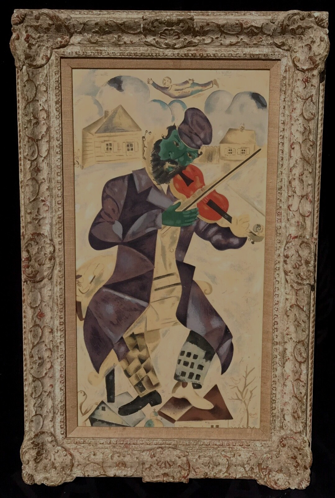 Marc Chagall Silkscreen Green Face Musician Violinist 32X20