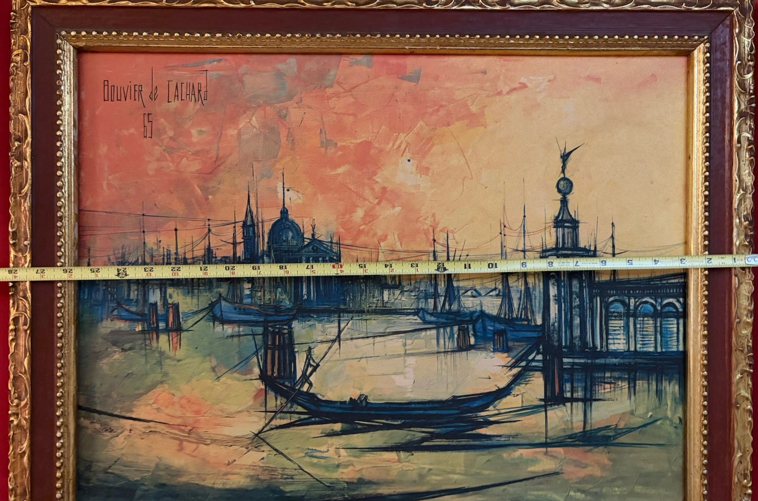 Bouvier de Cachard Venice Harbor Scene Oil Painting Signed and Dated 1965 OOAK