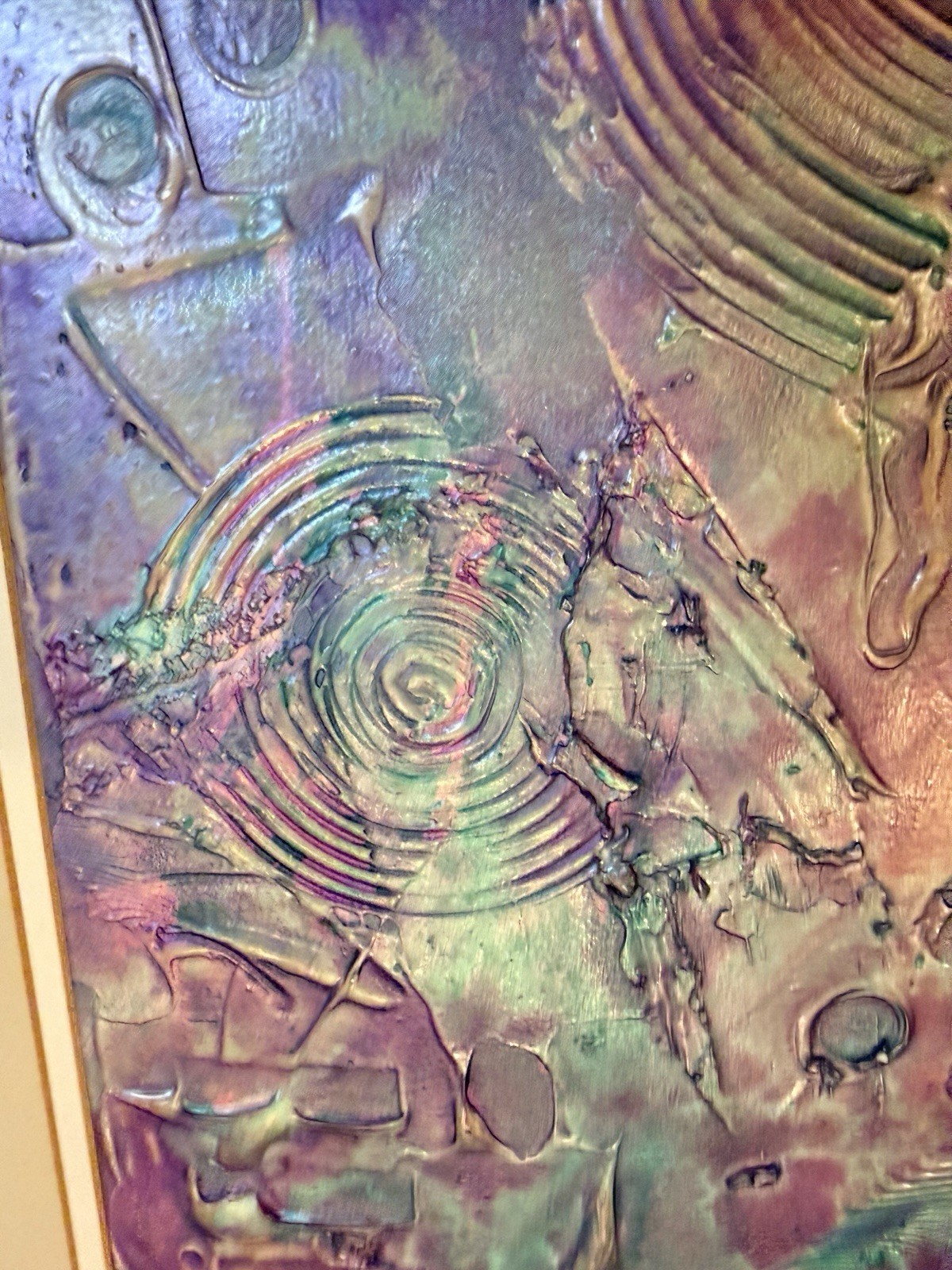 Original Signed Abstract Encaustic Mixed Media Painting Purple Gold Textured