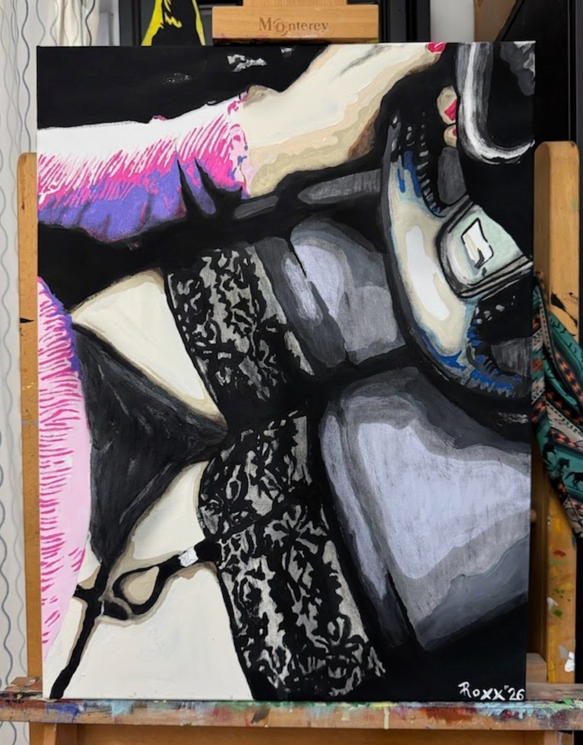 ‘Just Passed the Afterglow’ Pop Art, Pop Noir, driving, woman, stockings