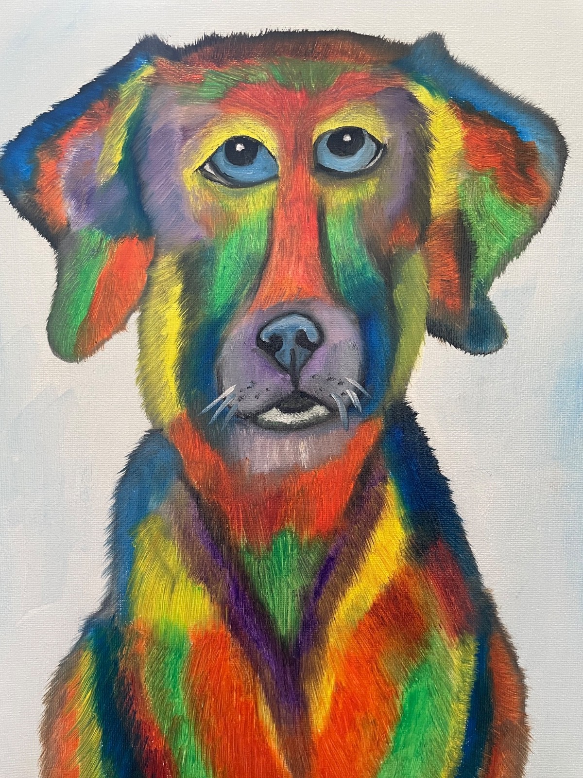 Original oil painting signed 11 x 14 in colorful abstract dog