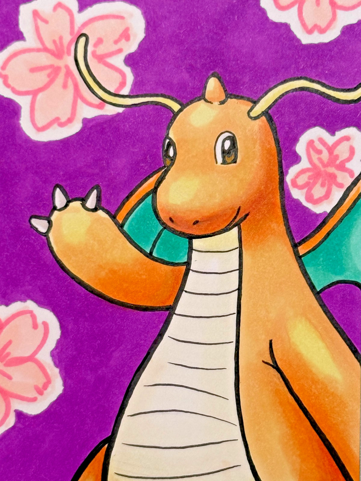 ACEO Original Pokemon Fanart “Dragonite”, Mini Art 2.5 x 3.5 Inches Anime