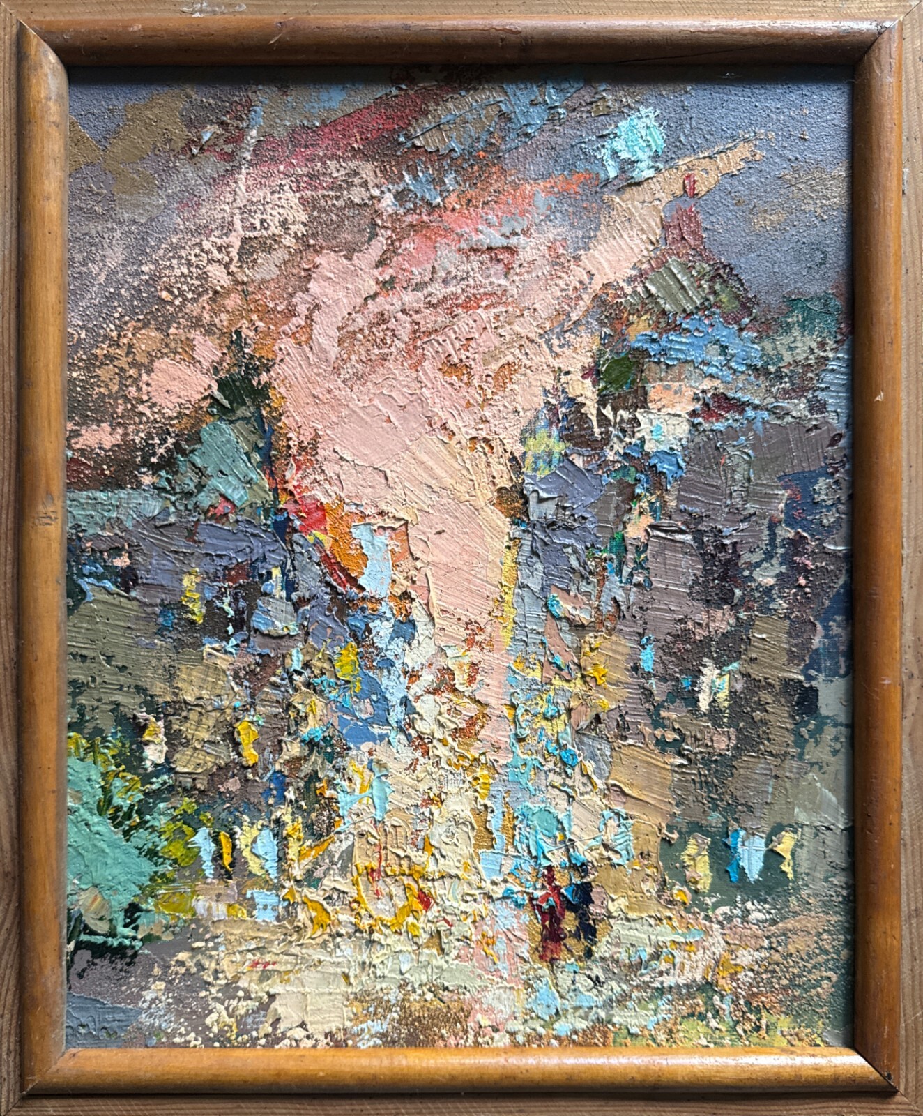 Oil painting Evening Ukrainian painter canvas Framed original Cityscape decor