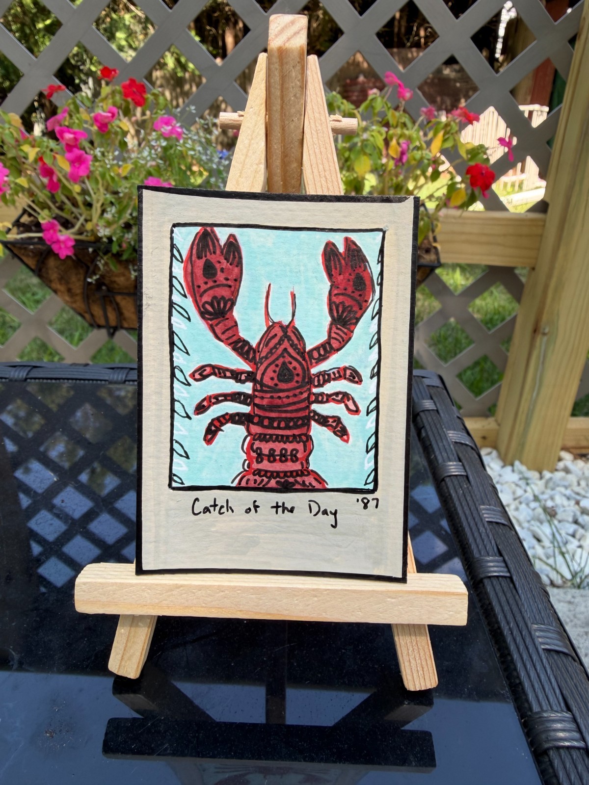Original ACEO PaletteandPage Lobster Ocean Polaroid Henna Pattern Mandala