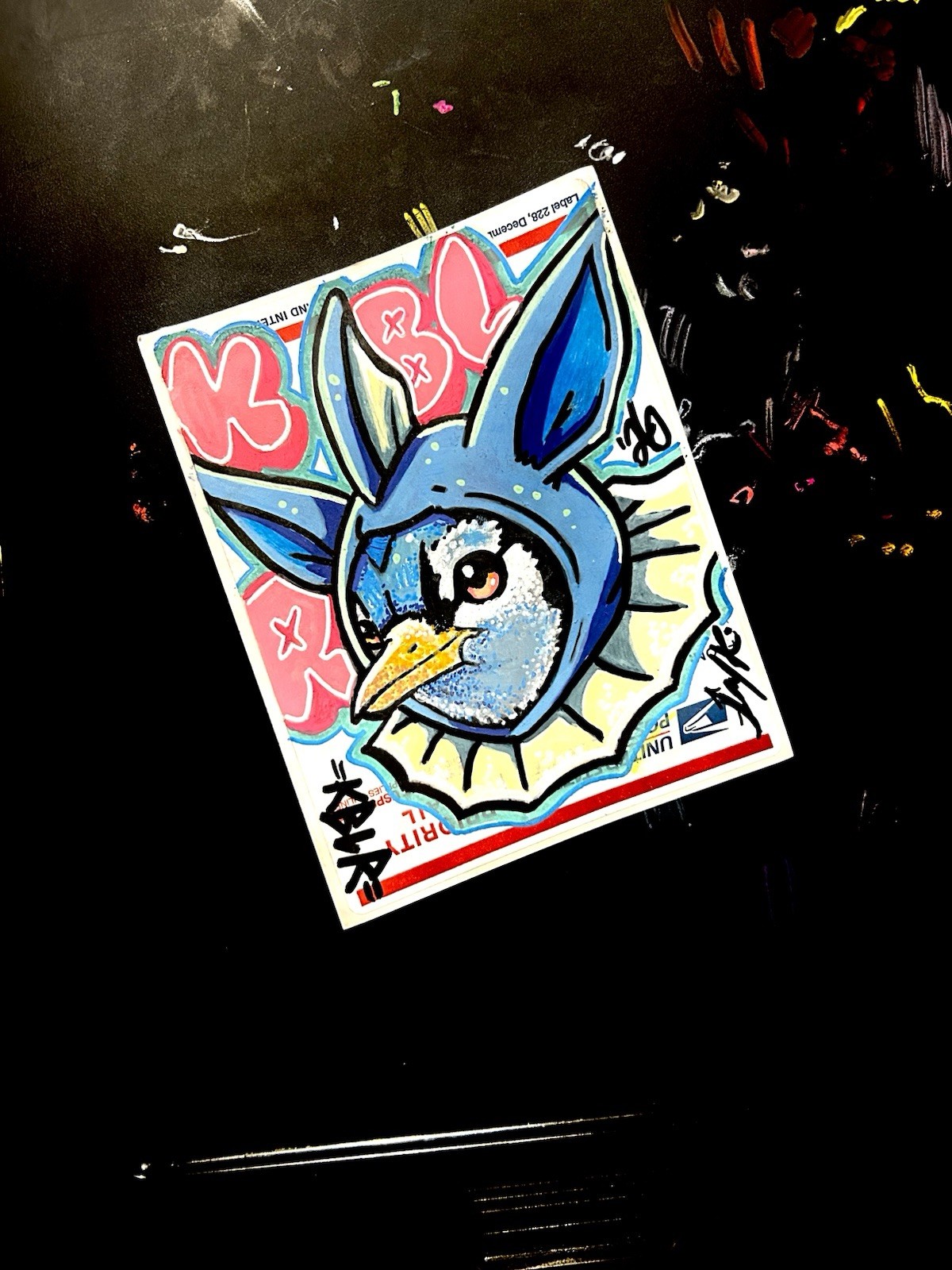 Pokémon Bluejay Vaporeon “KBLR” Graffiti 228 USPS Label, Hand Painted