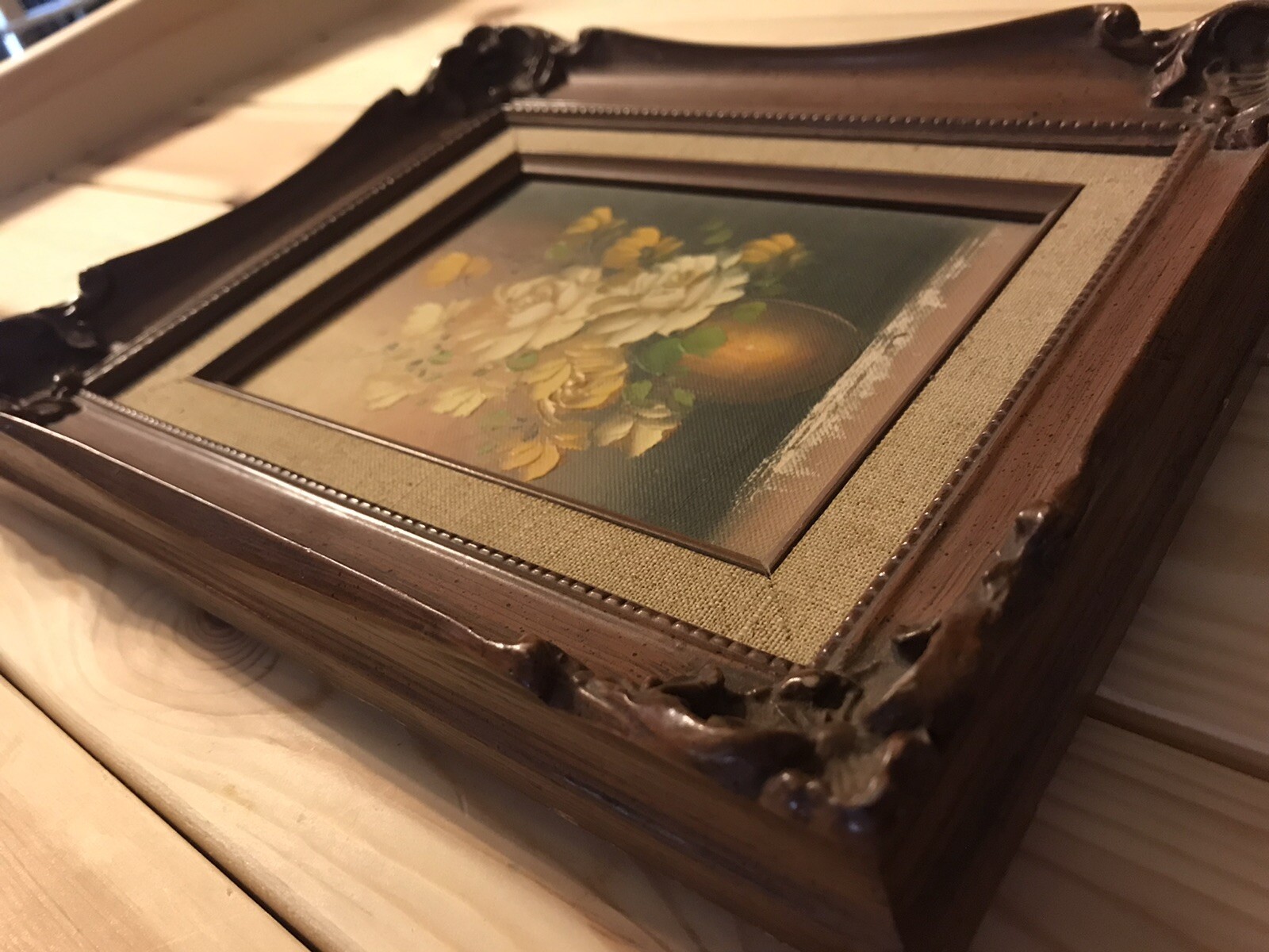 Framed Art Unsigned Still life painting Floral Cottage Country Farm