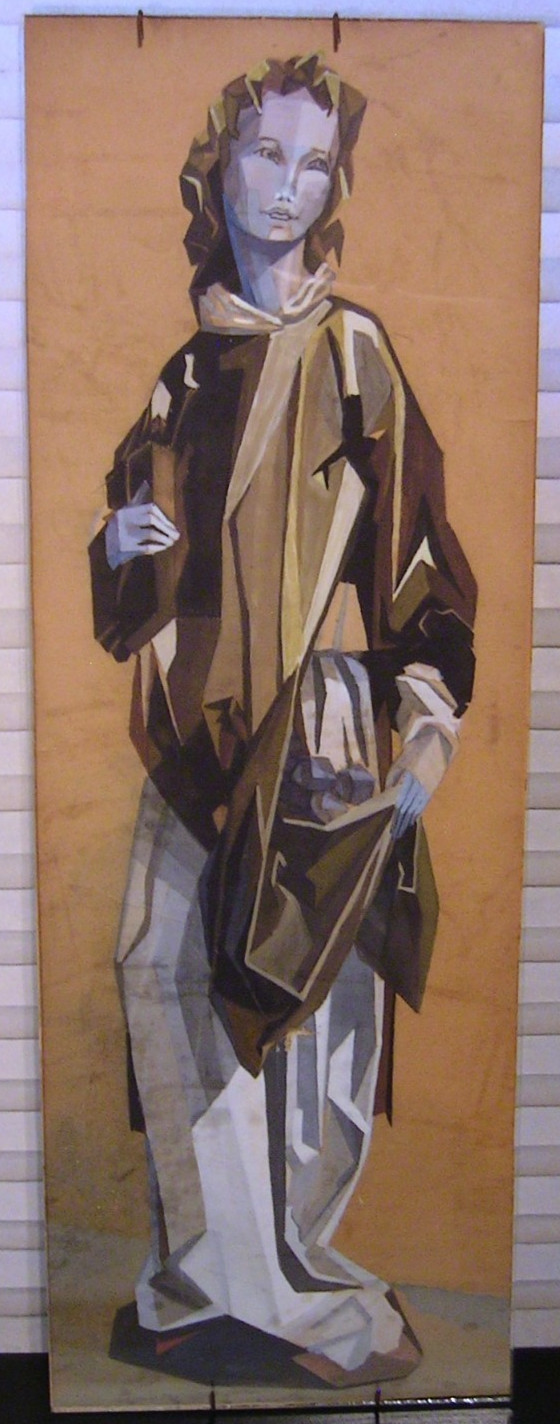 Vintage Original Cubist Art Deco Woman Portrait Painting 1940s
